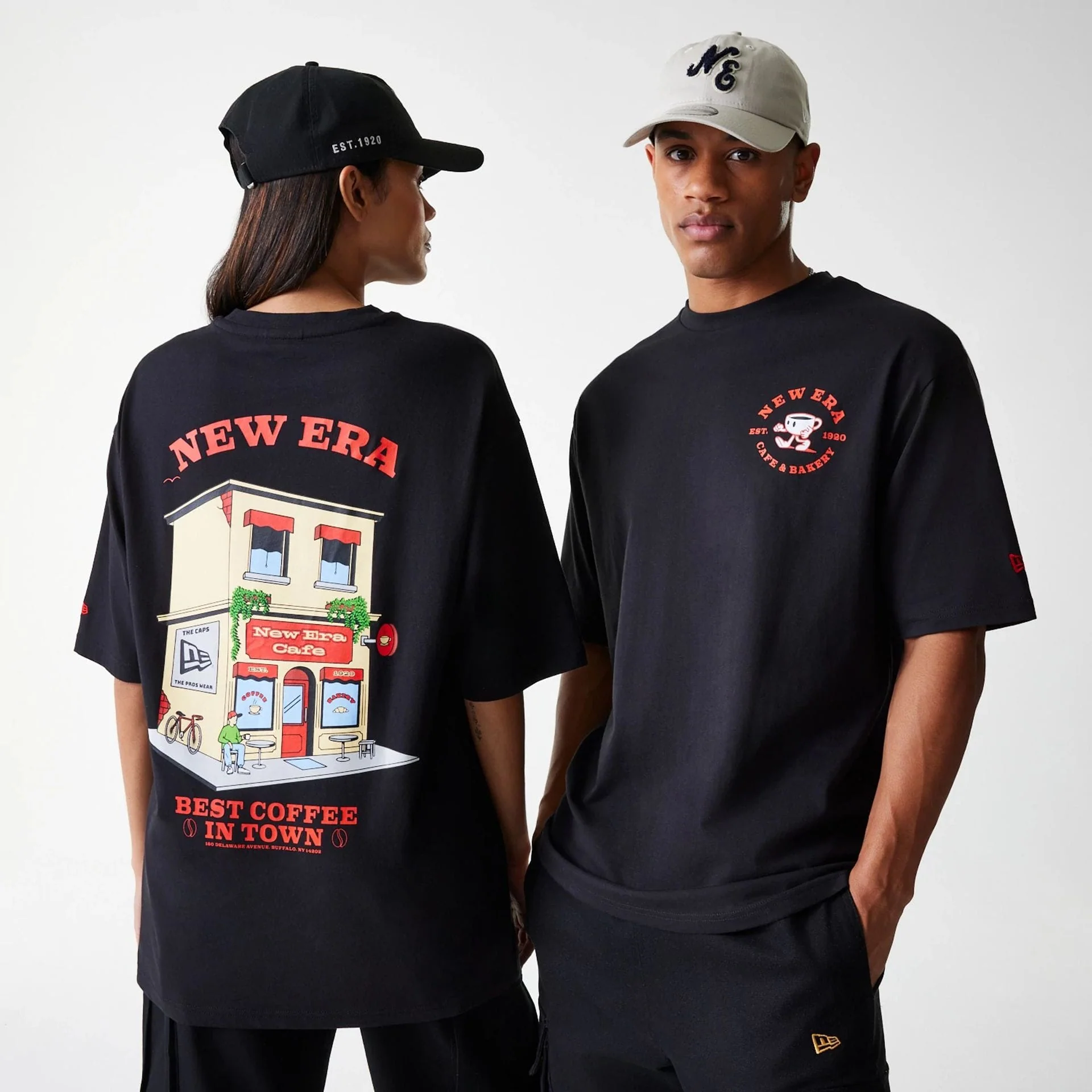 New Era Cafe Graphic Black Oversized T-Shirt