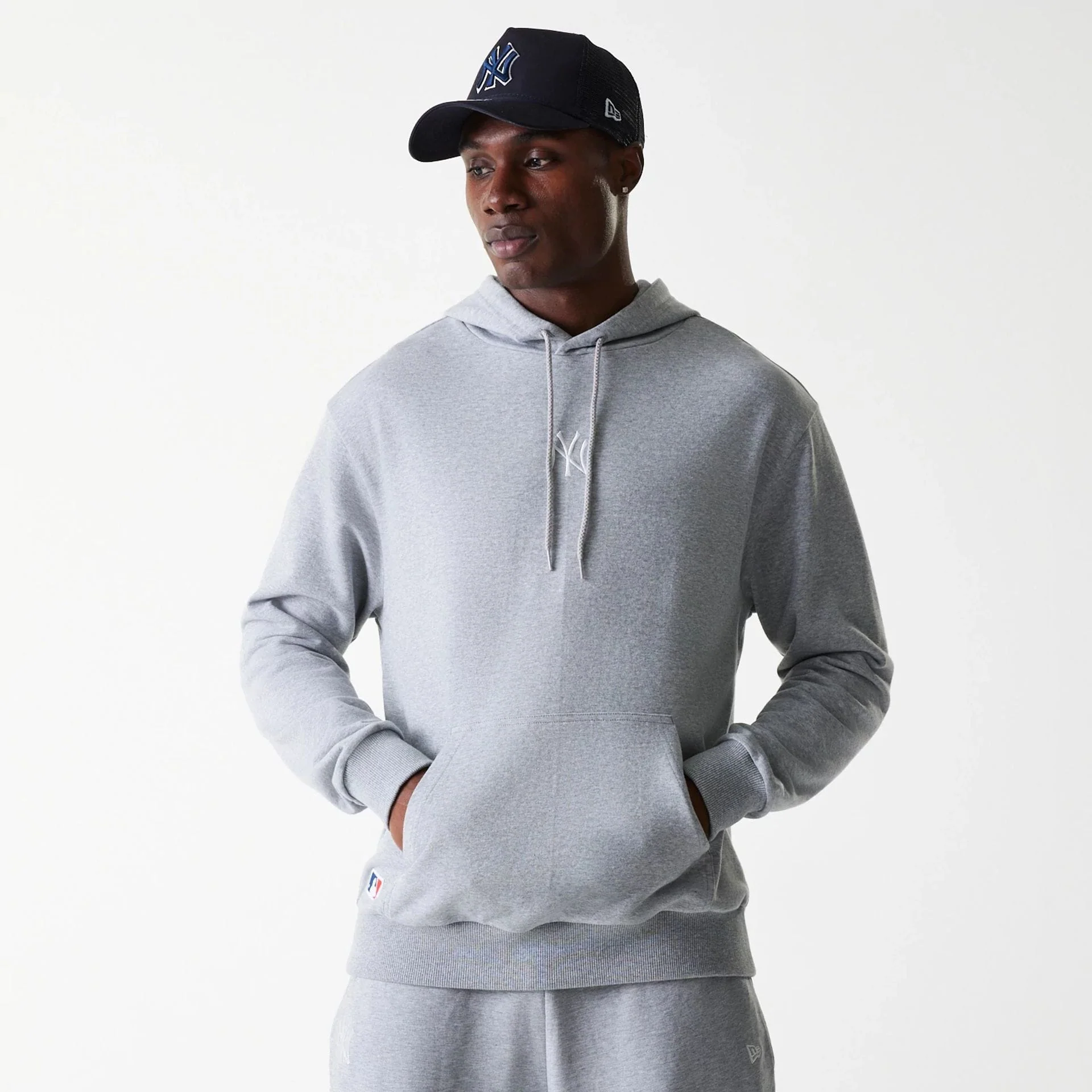New York Yankees MLB League Essential Midi French Terry Grey Oversized Pullover Hoodie