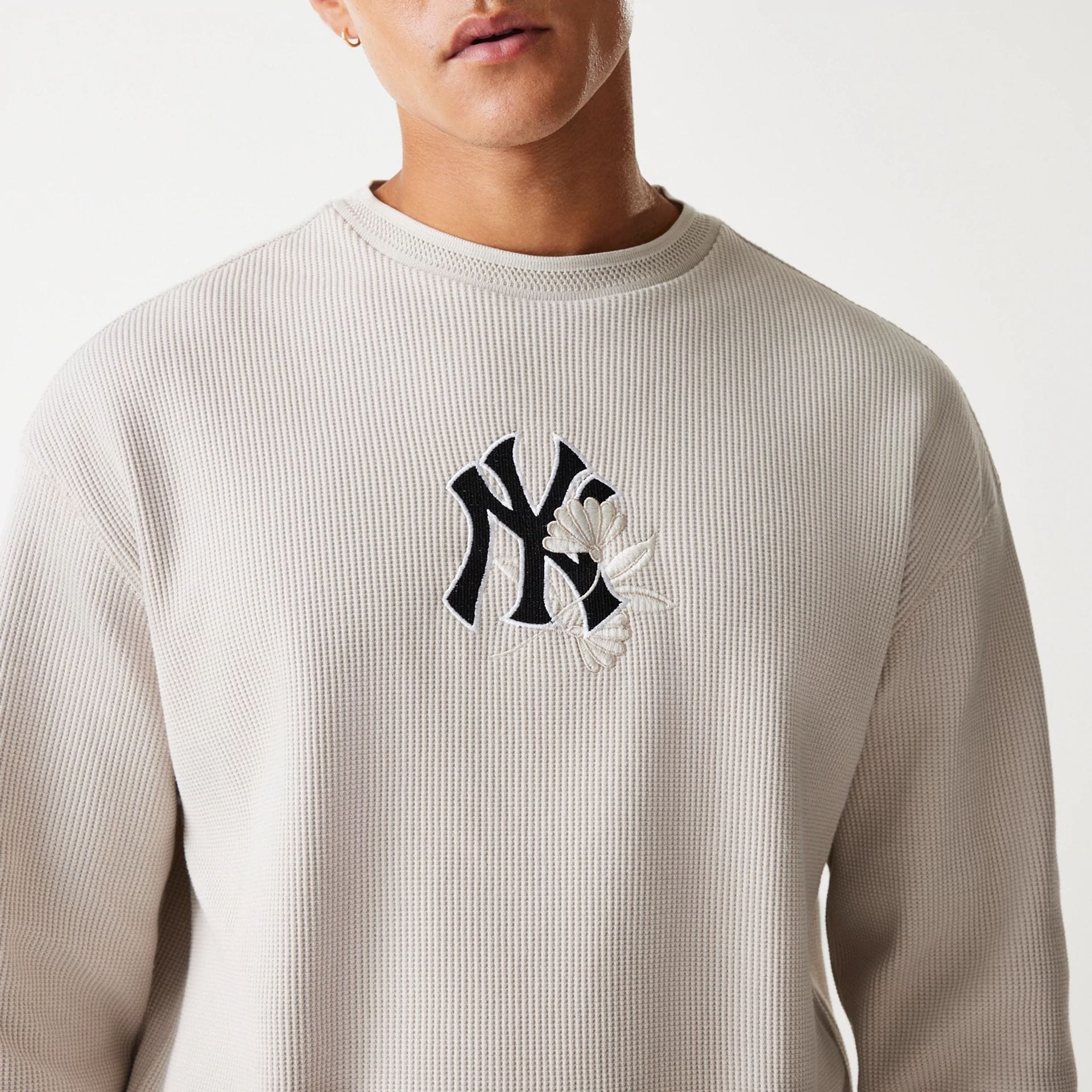 New York Yankees MLB Waffle Cream Oversized Crew Neck Sweater