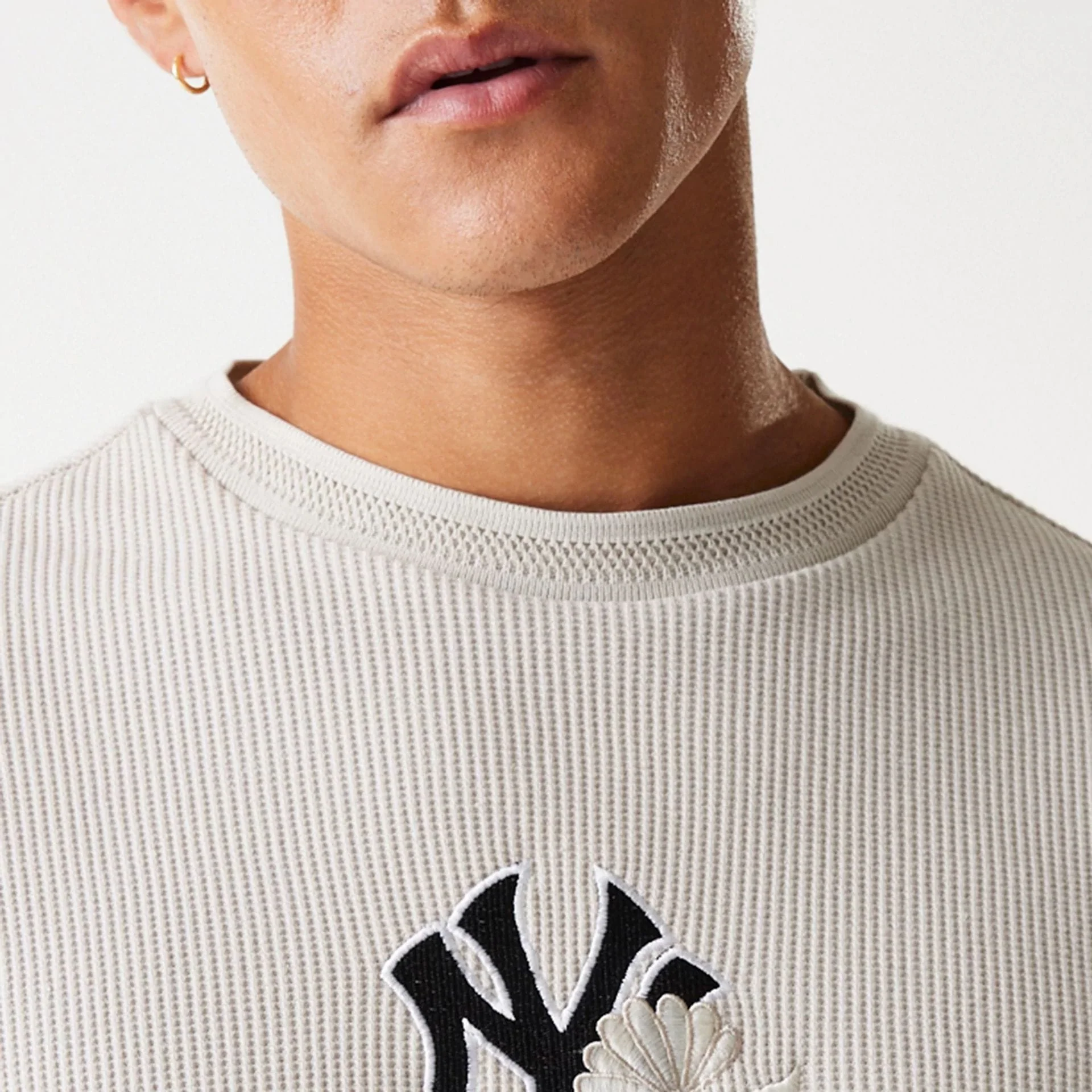 New York Yankees MLB Waffle Cream Oversized Crew Neck Sweater