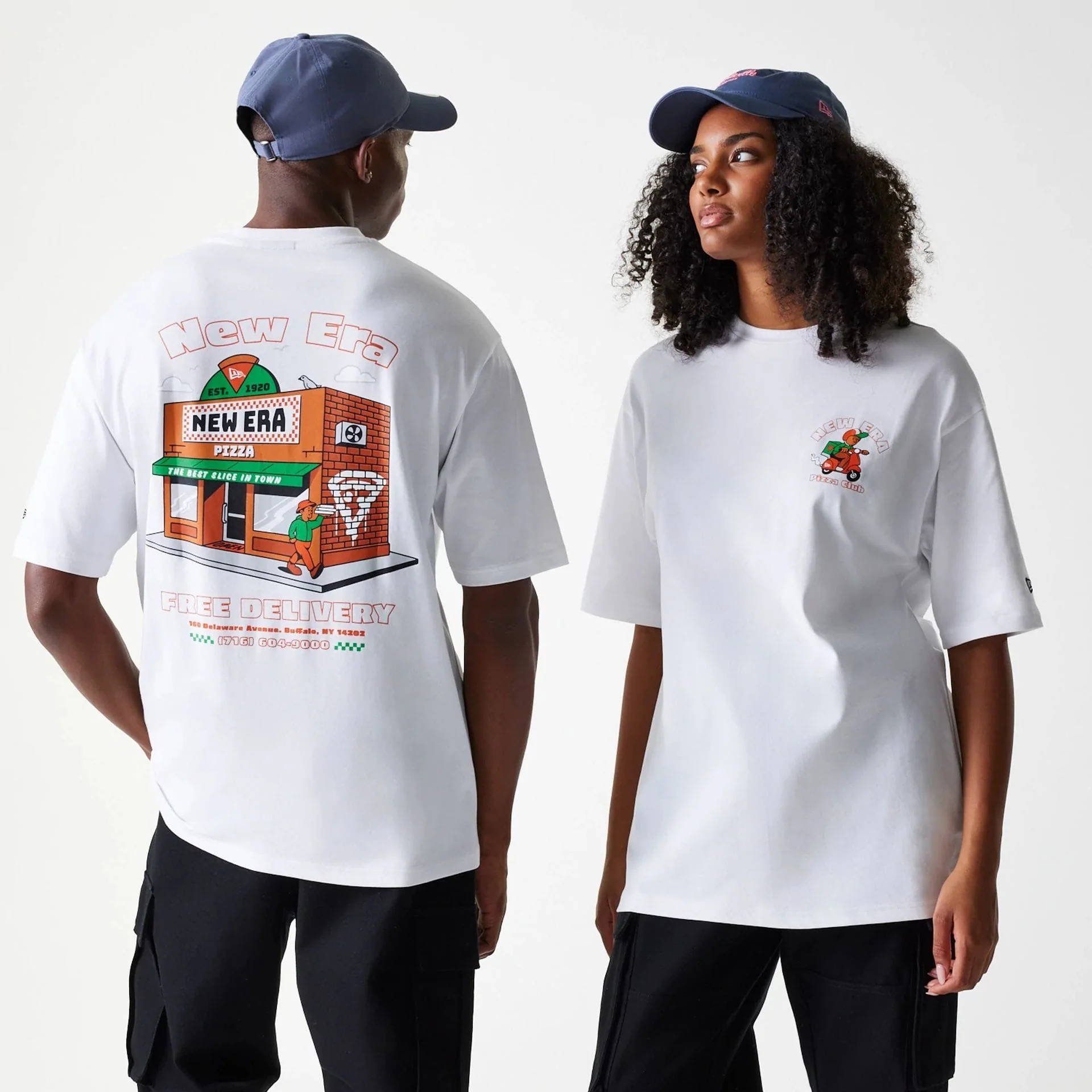 New Era Pizza Club Graphic White Oversized T-Shirt