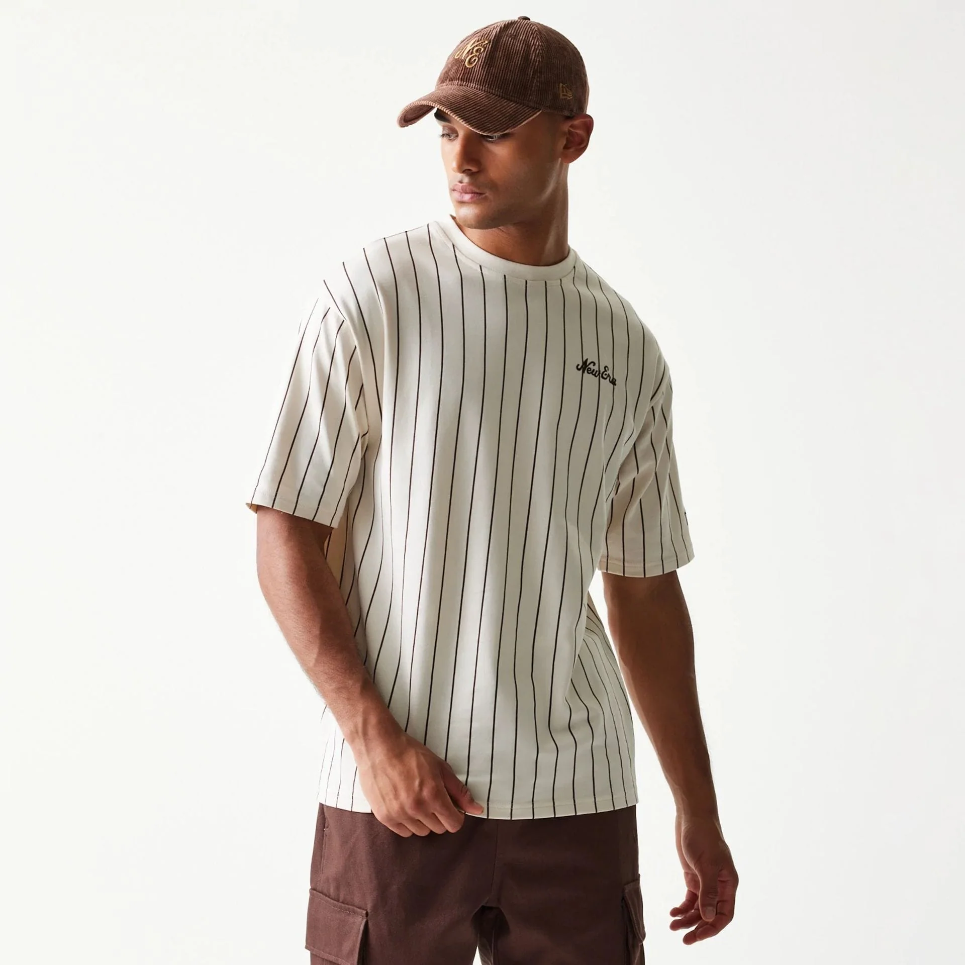 New Era Pinstripe Light Beige Oversized T-Shirt