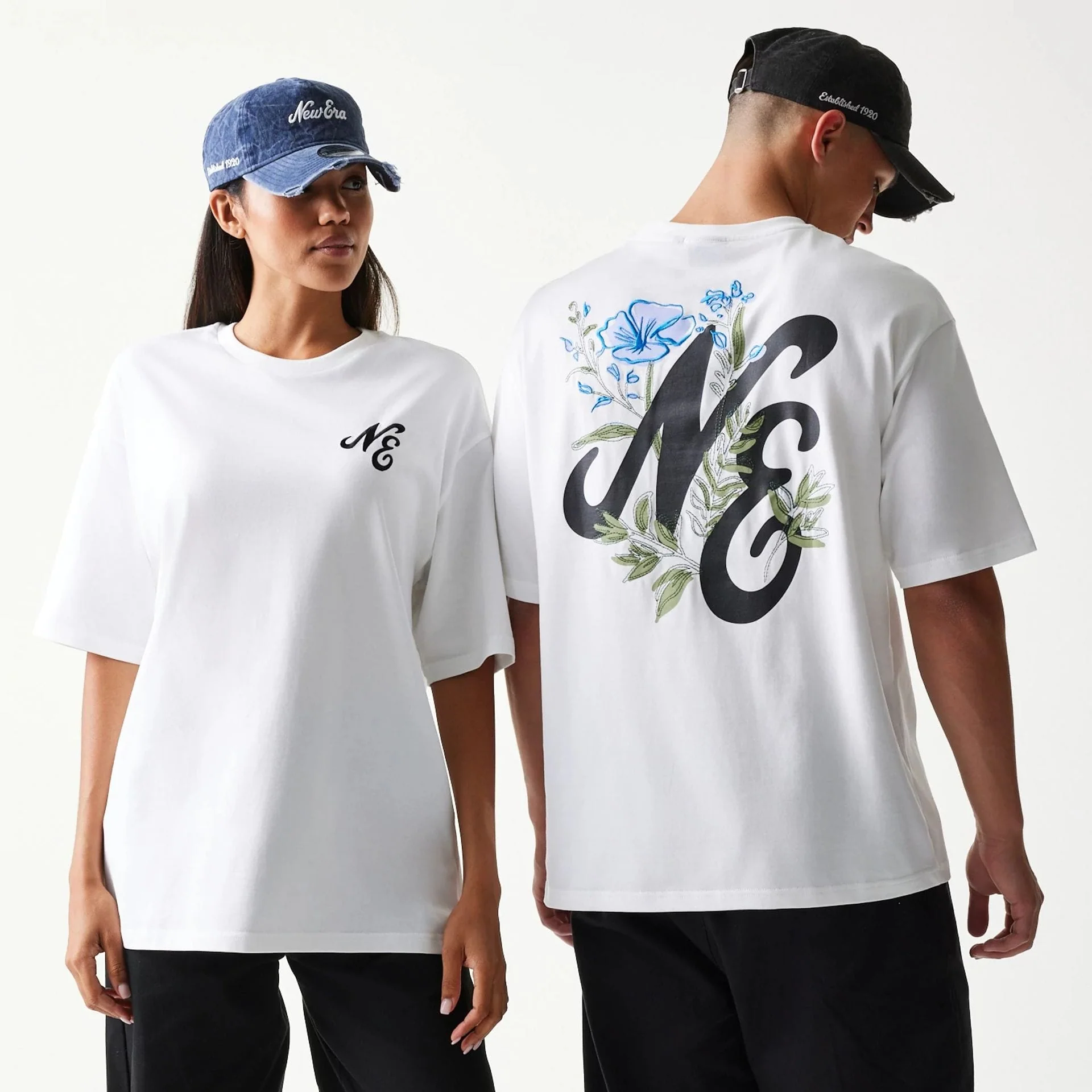 New Era Floral Graphic White Oversized T-Shirt