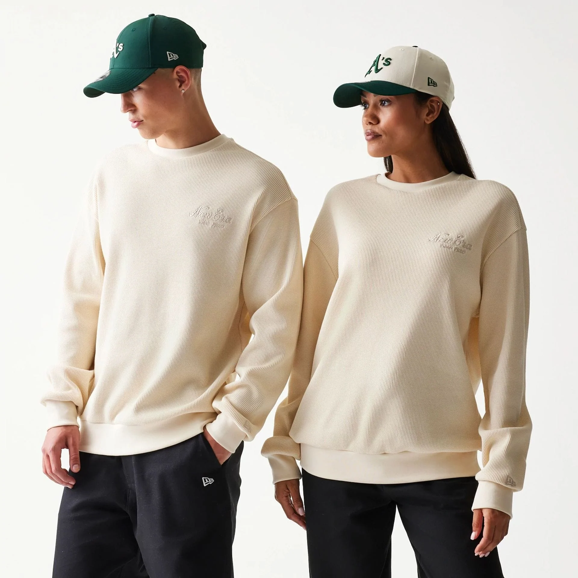 New Era Script Waffle Light Beige Crew Neck Sweater