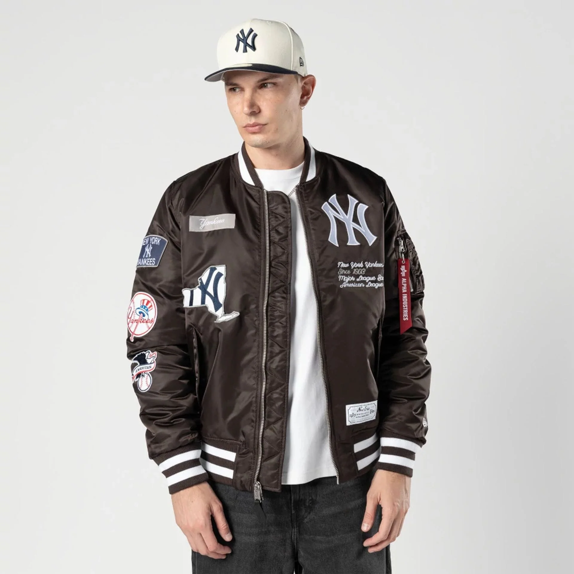 New York Yankees MLB X Alpha Dark Brown Bomber Jacket