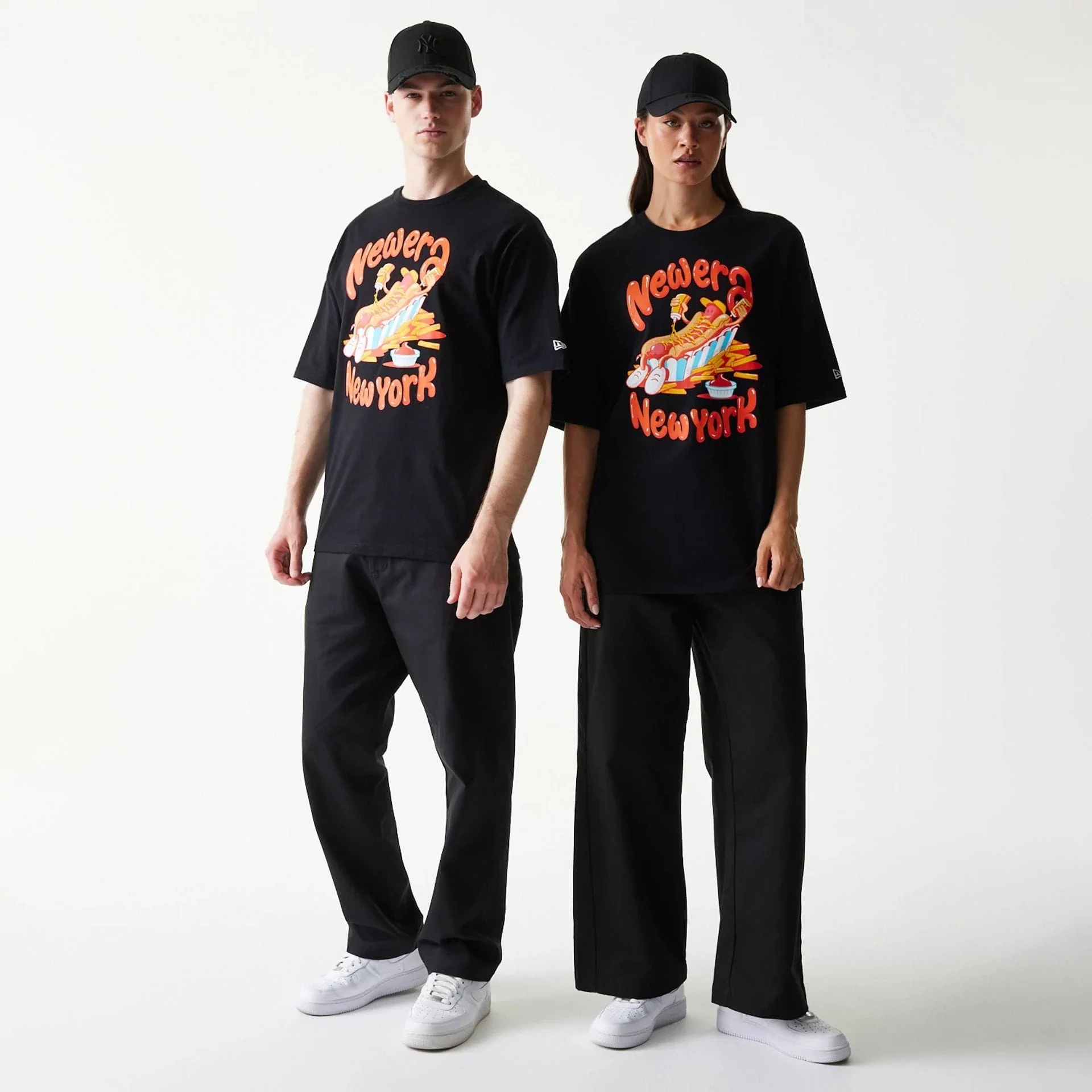 New Era Hotdog Food Graphic Black Oversized T-Shirt