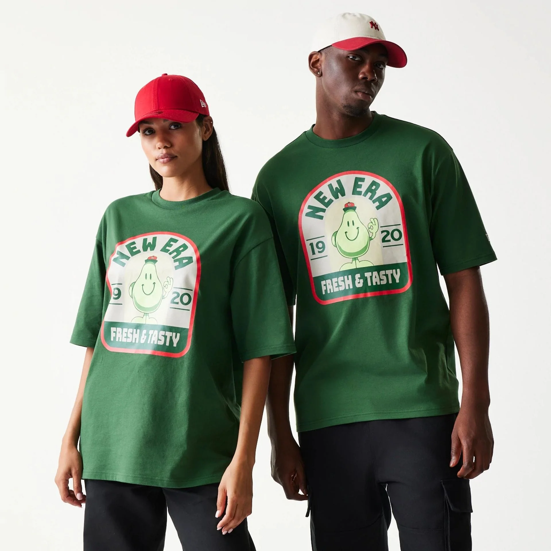 New Era Pear Fruit Graphic Dark Green Oversized T-Shirt