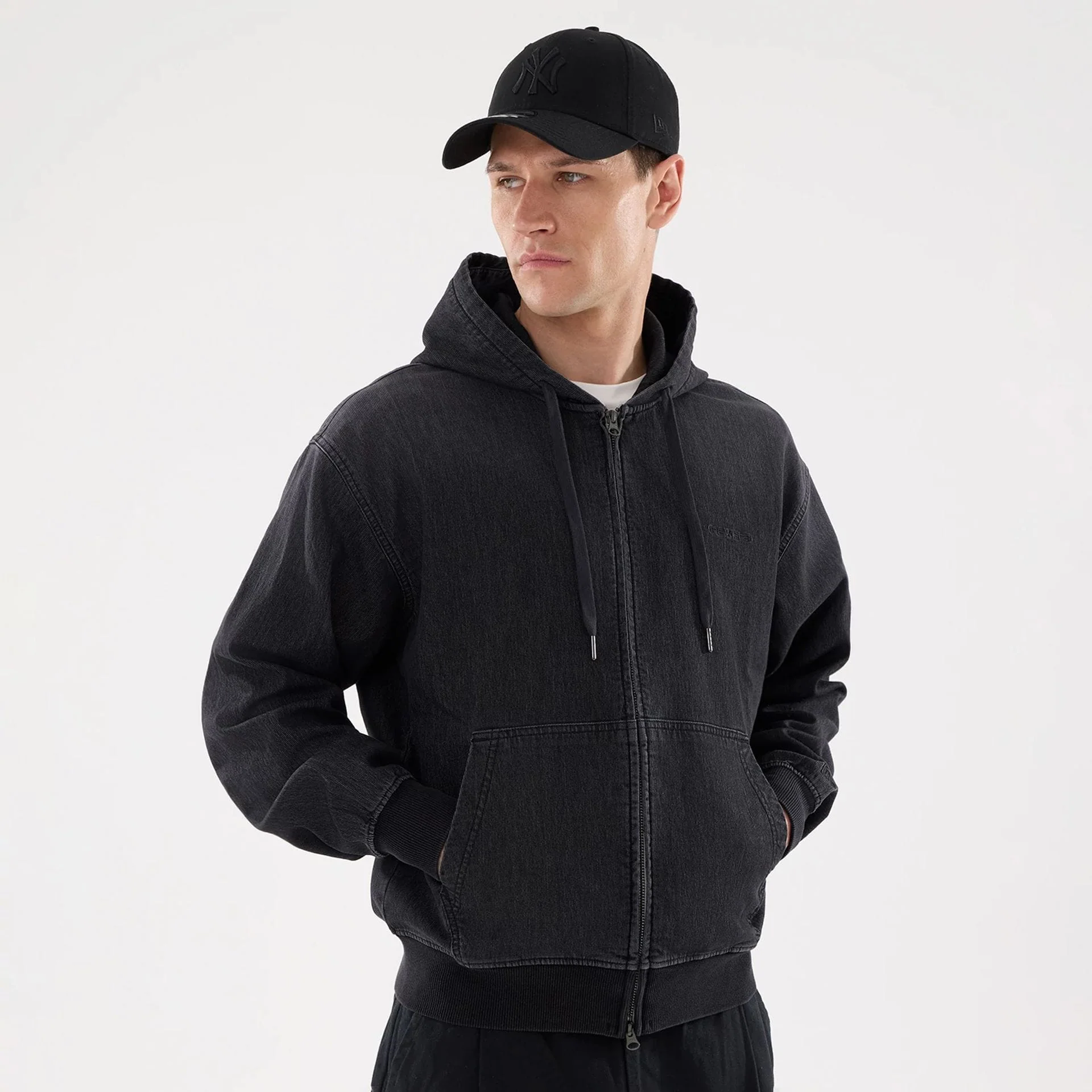 New Era Washed Black Full Zip Hoodie