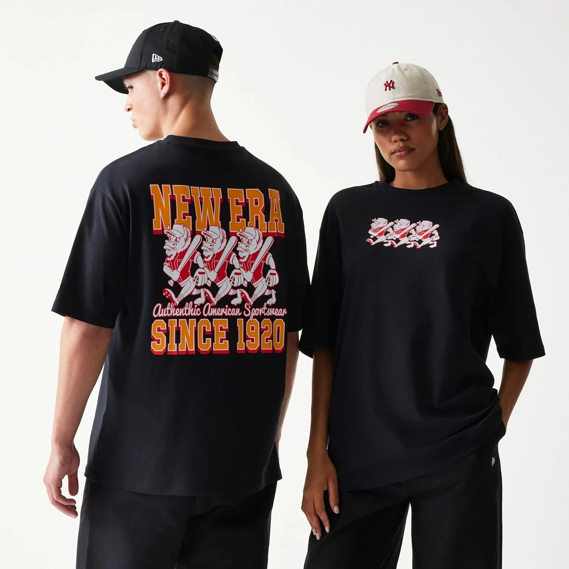 New Era Baseball Cows Character Graphic Black Oversized T-Shirt