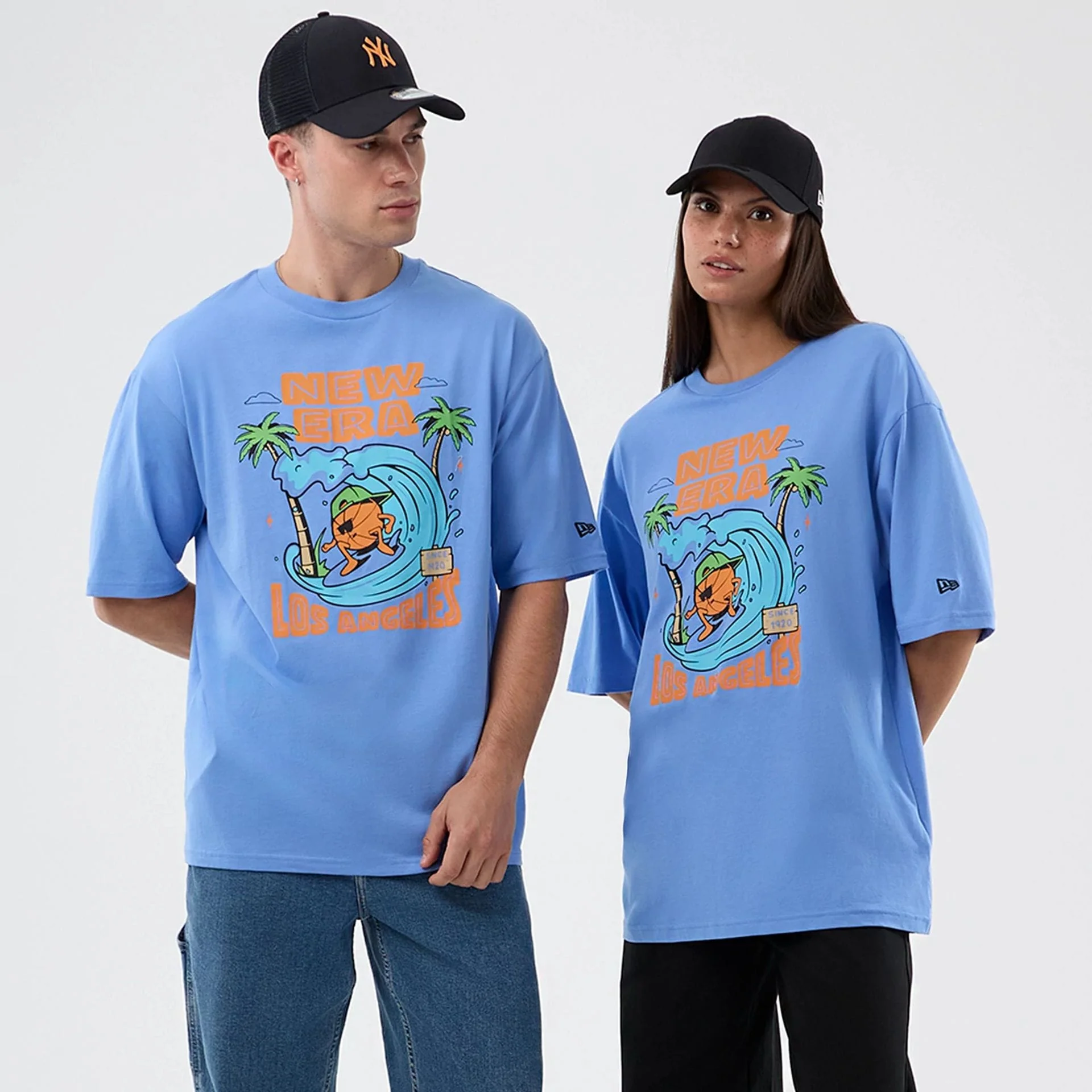New Era Basketball Character Graphic Pastel Blue T-Shirt