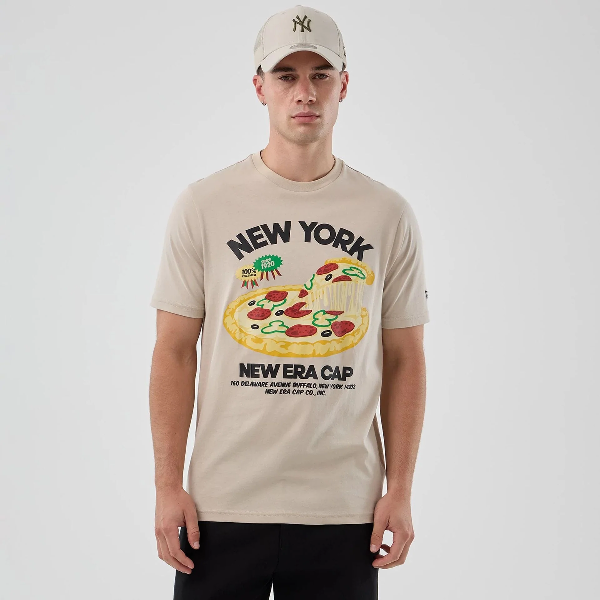 New Era Pizza Graphic Light Beige T-Shirt