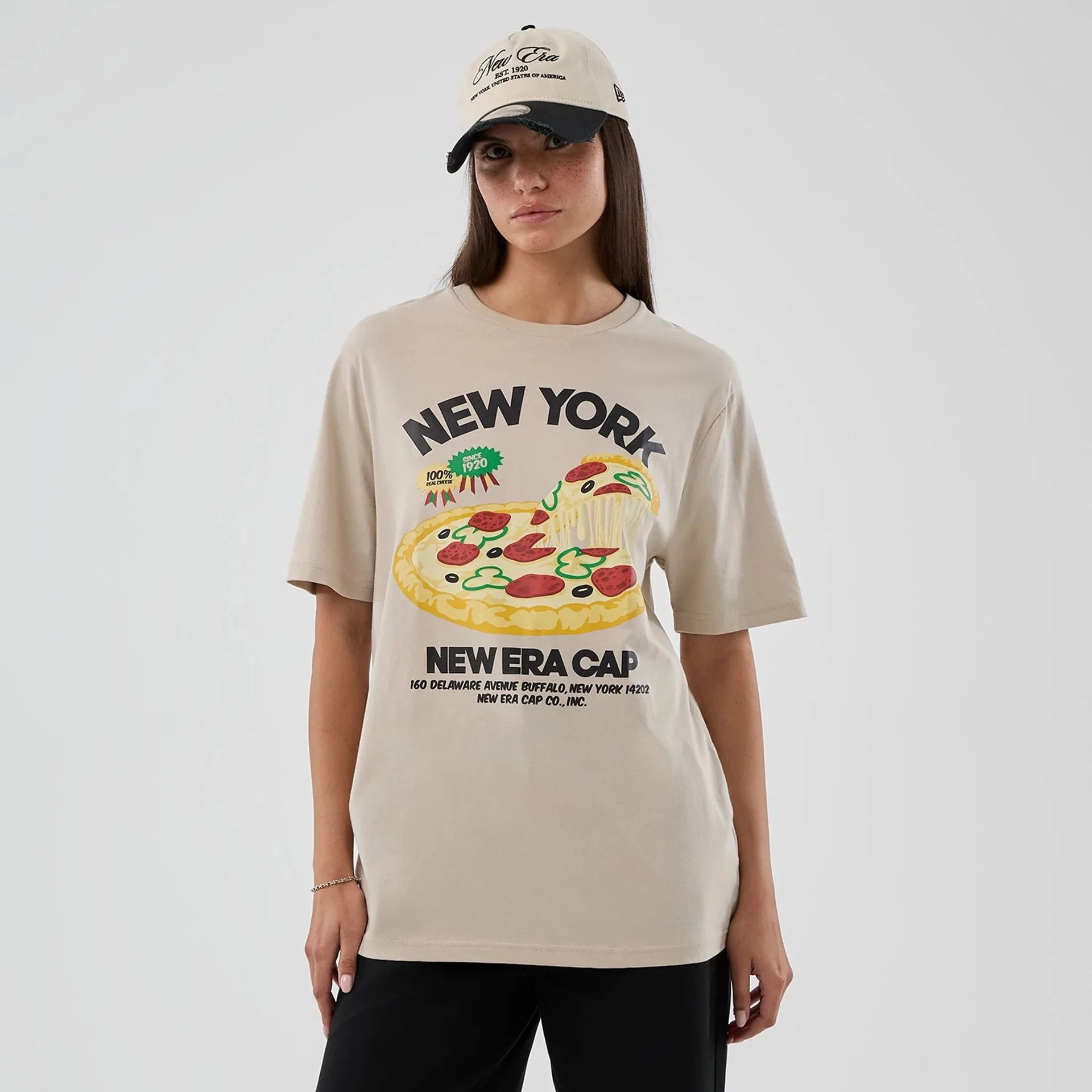 New Era Pizza Graphic Light Beige T-Shirt