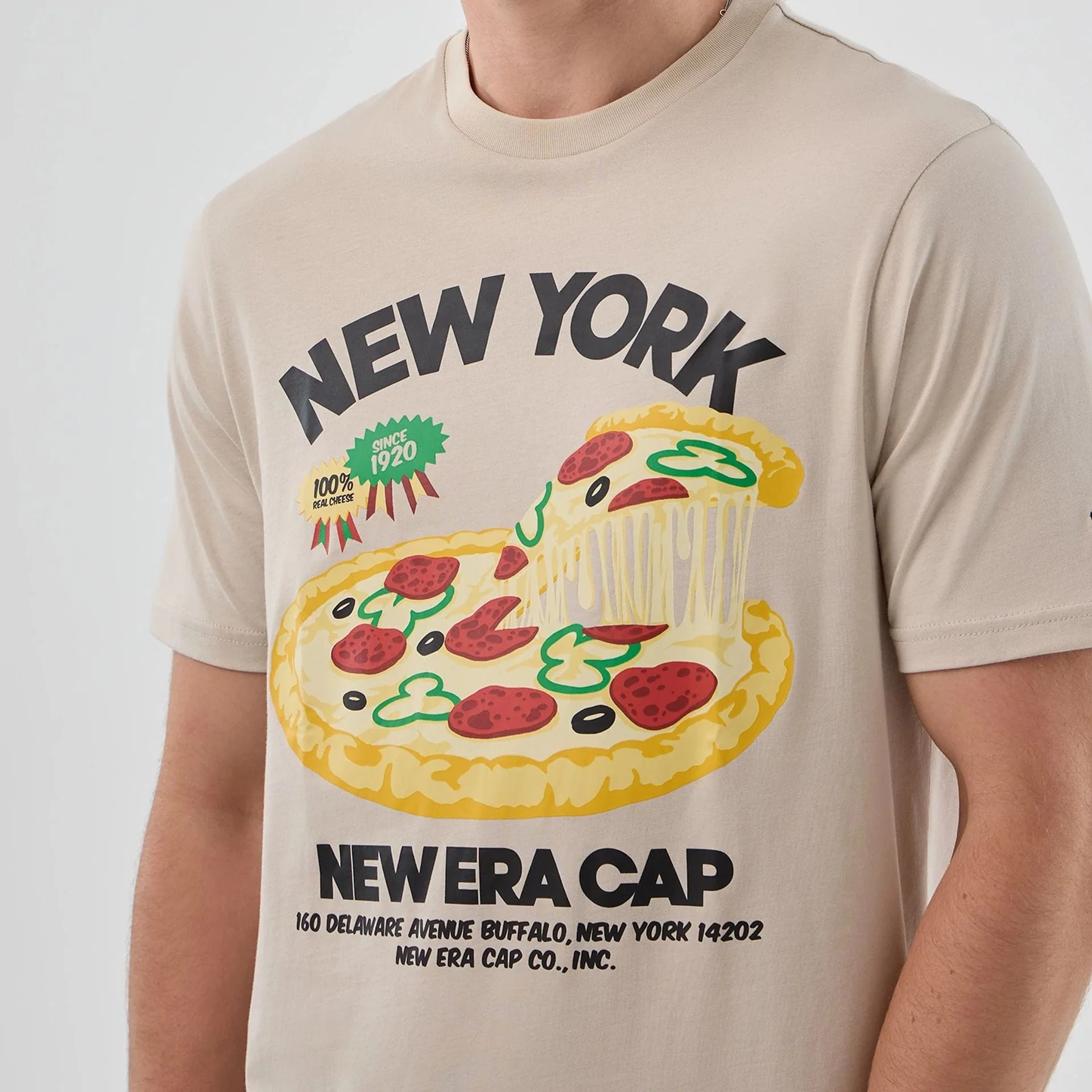 New Era Pizza Graphic Light Beige T-Shirt
