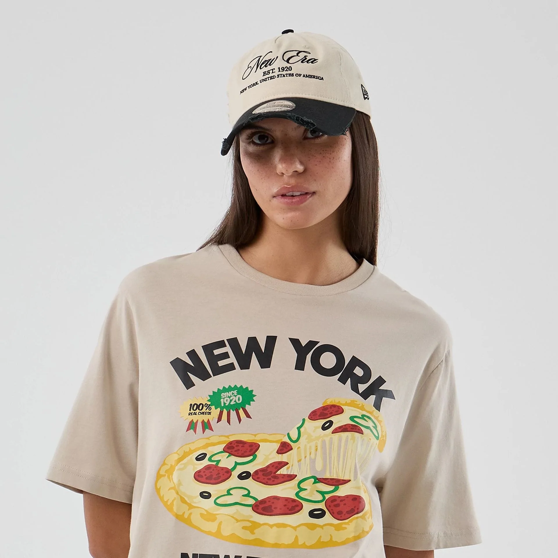 New Era Pizza Graphic Light Beige T-Shirt