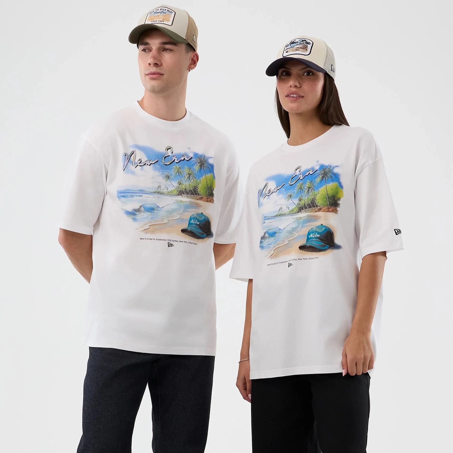 New Era Beach Graphic White Oversized T-Shirt