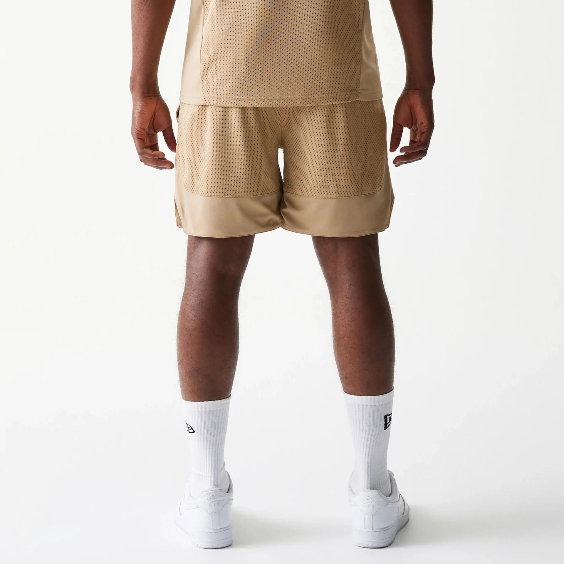 New Era Mesh Graphic Light Beige Oversized Shorts