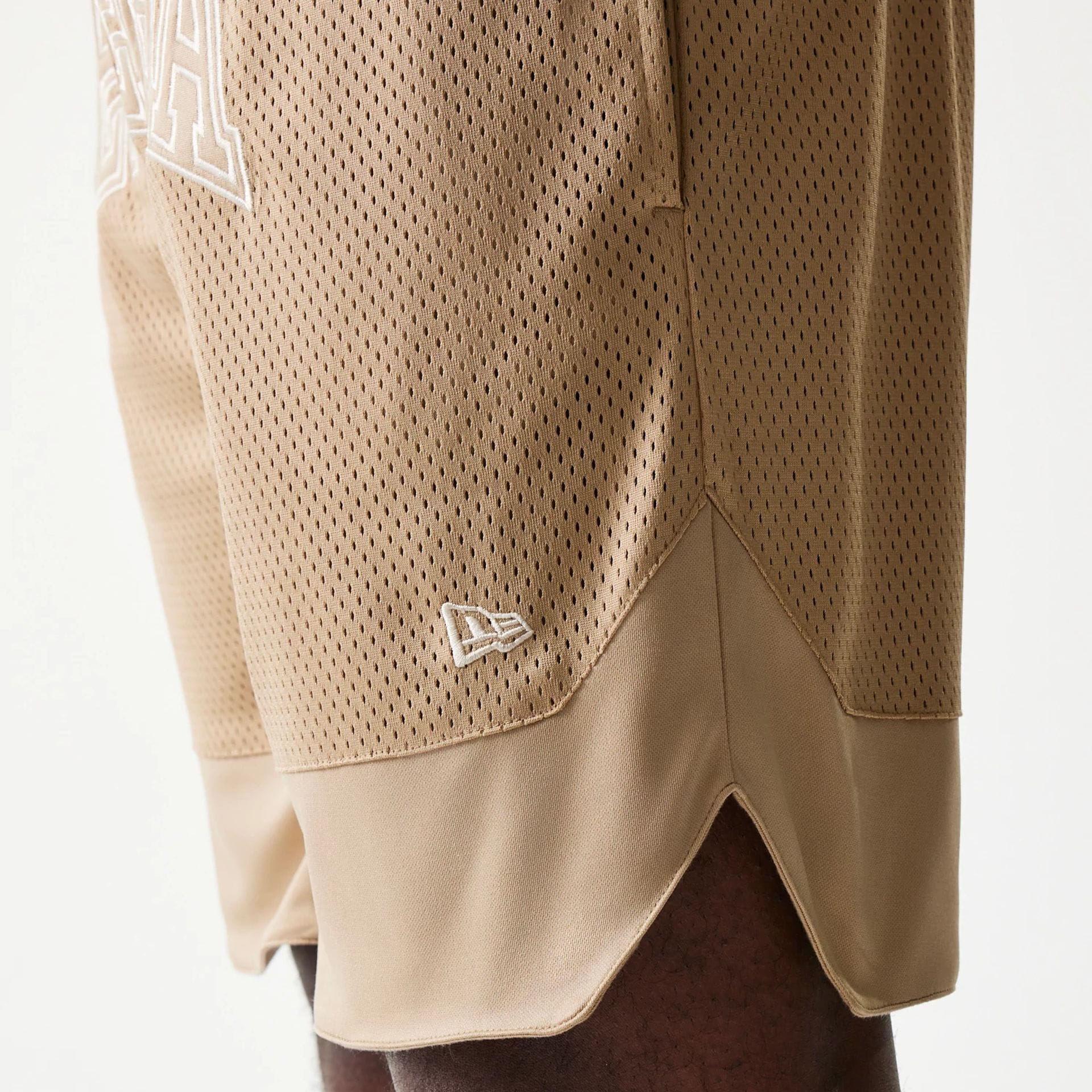 New Era Mesh Graphic Light Beige Oversized Shorts