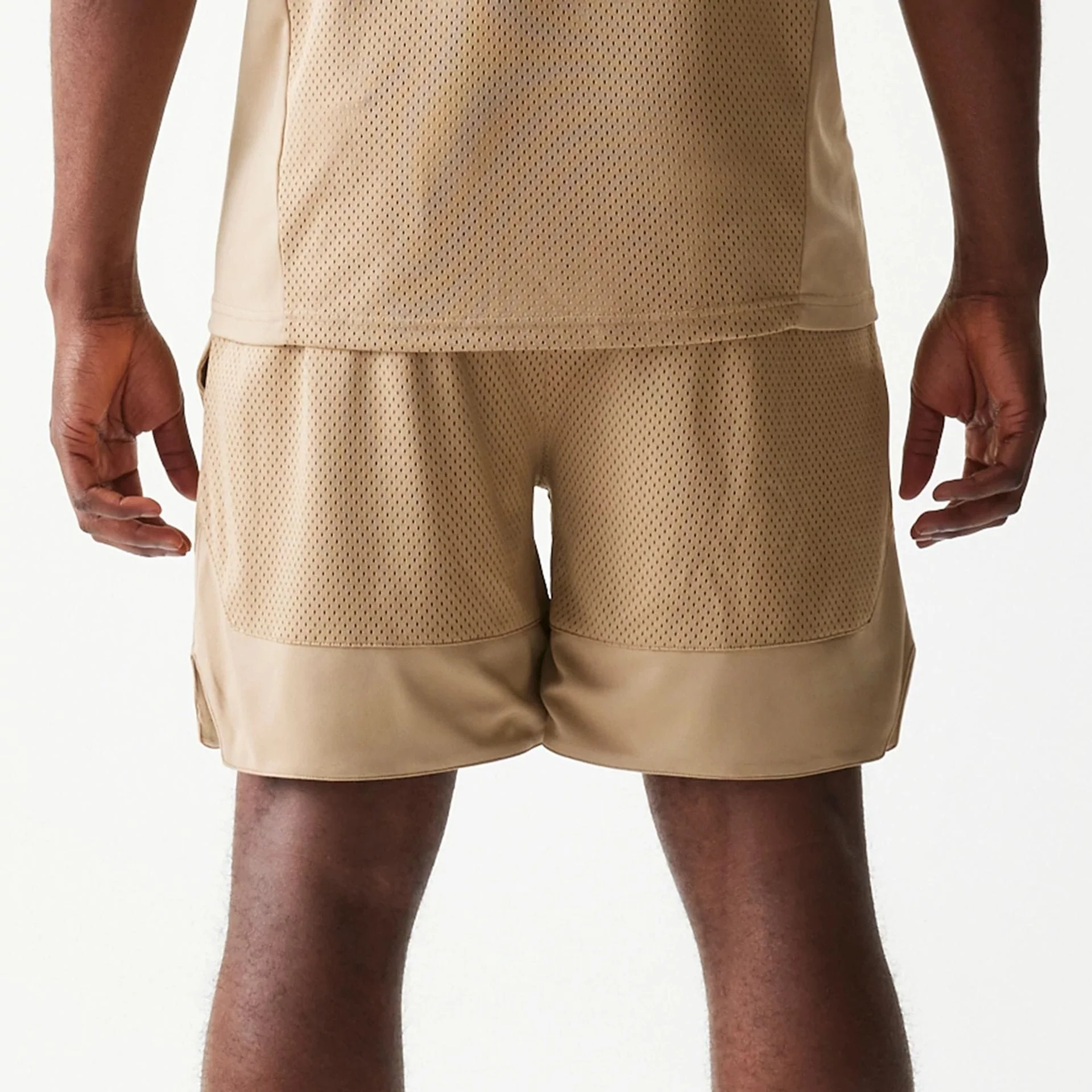 New Era Mesh Graphic Light Beige Oversized Shorts