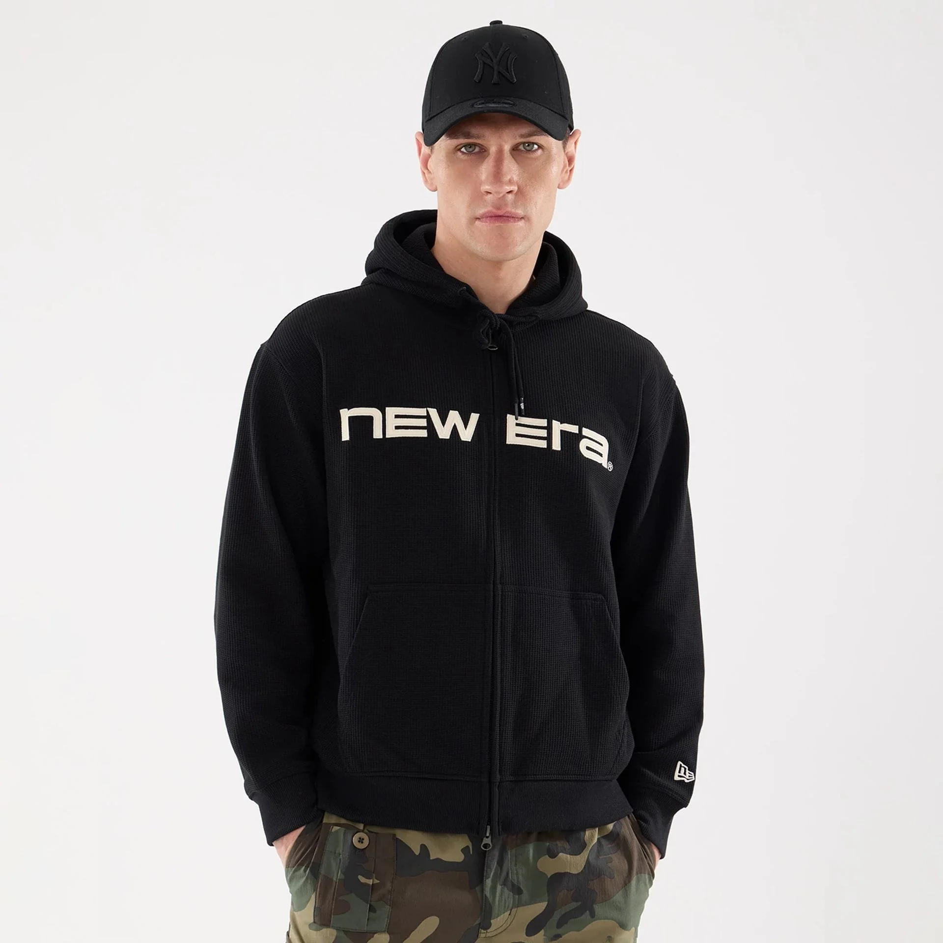 New Era Waffle Black Full Zip Hoodie