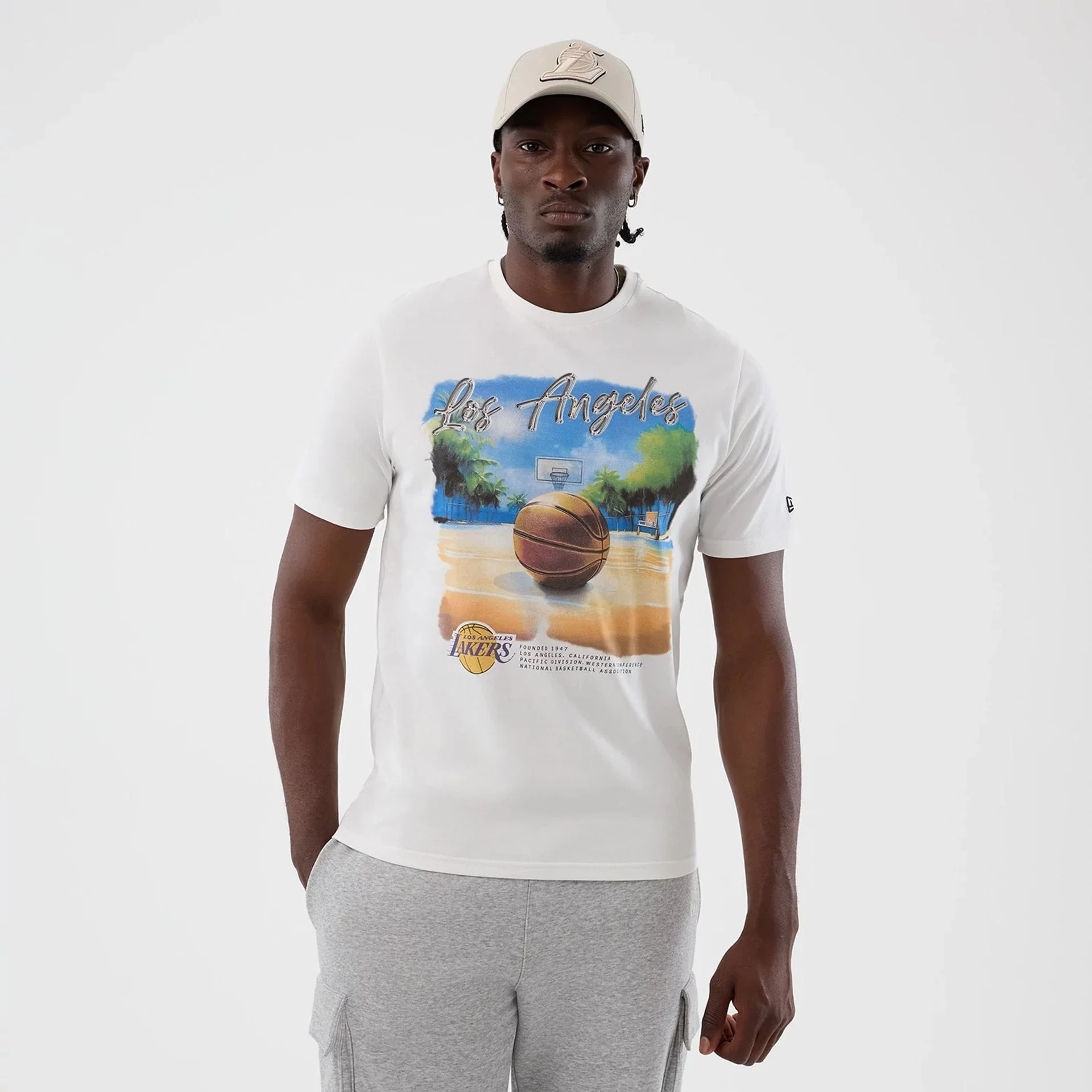 LA Lakers NBA Beach Graphic White T-Shirt