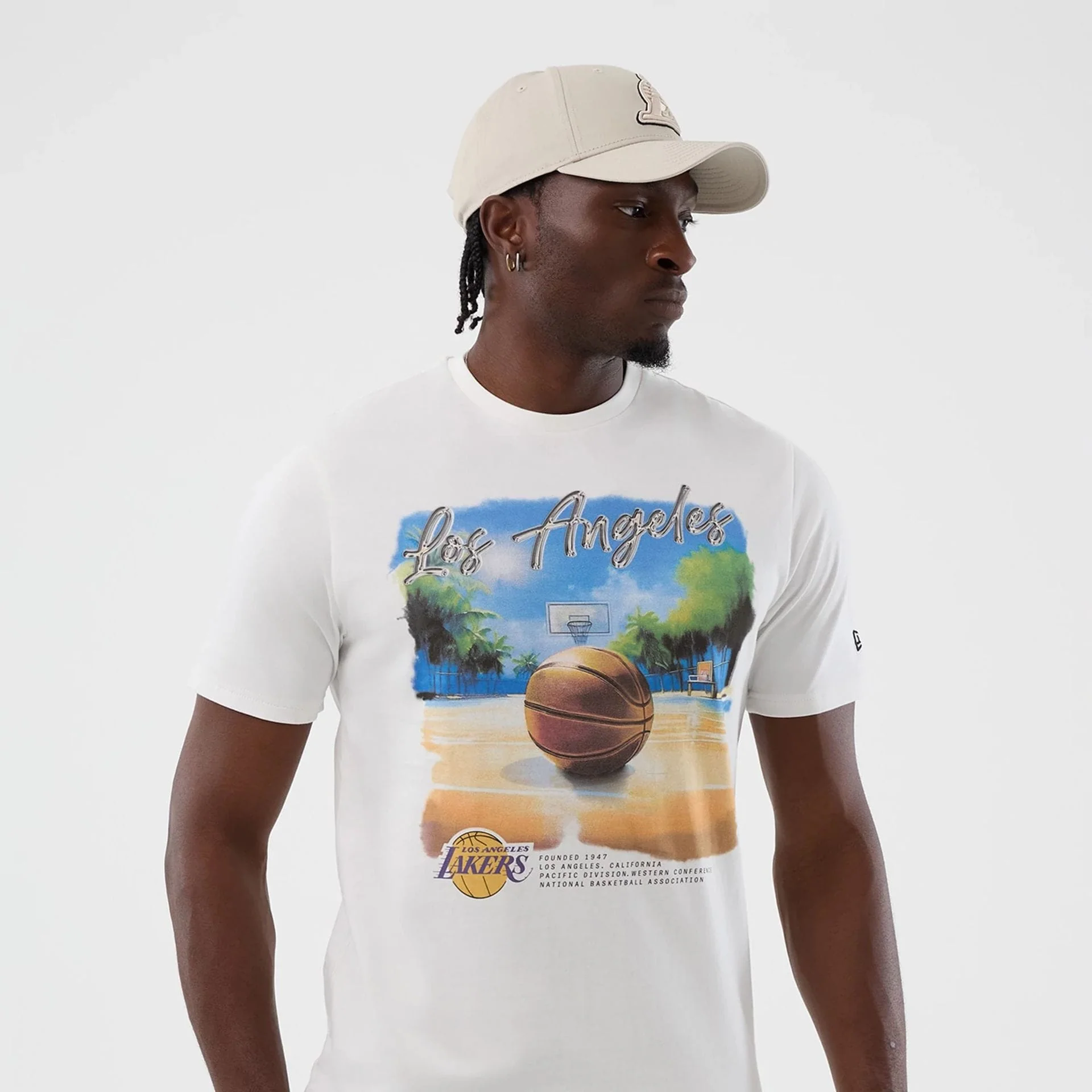 LA Lakers NBA Beach Graphic White T-Shirt