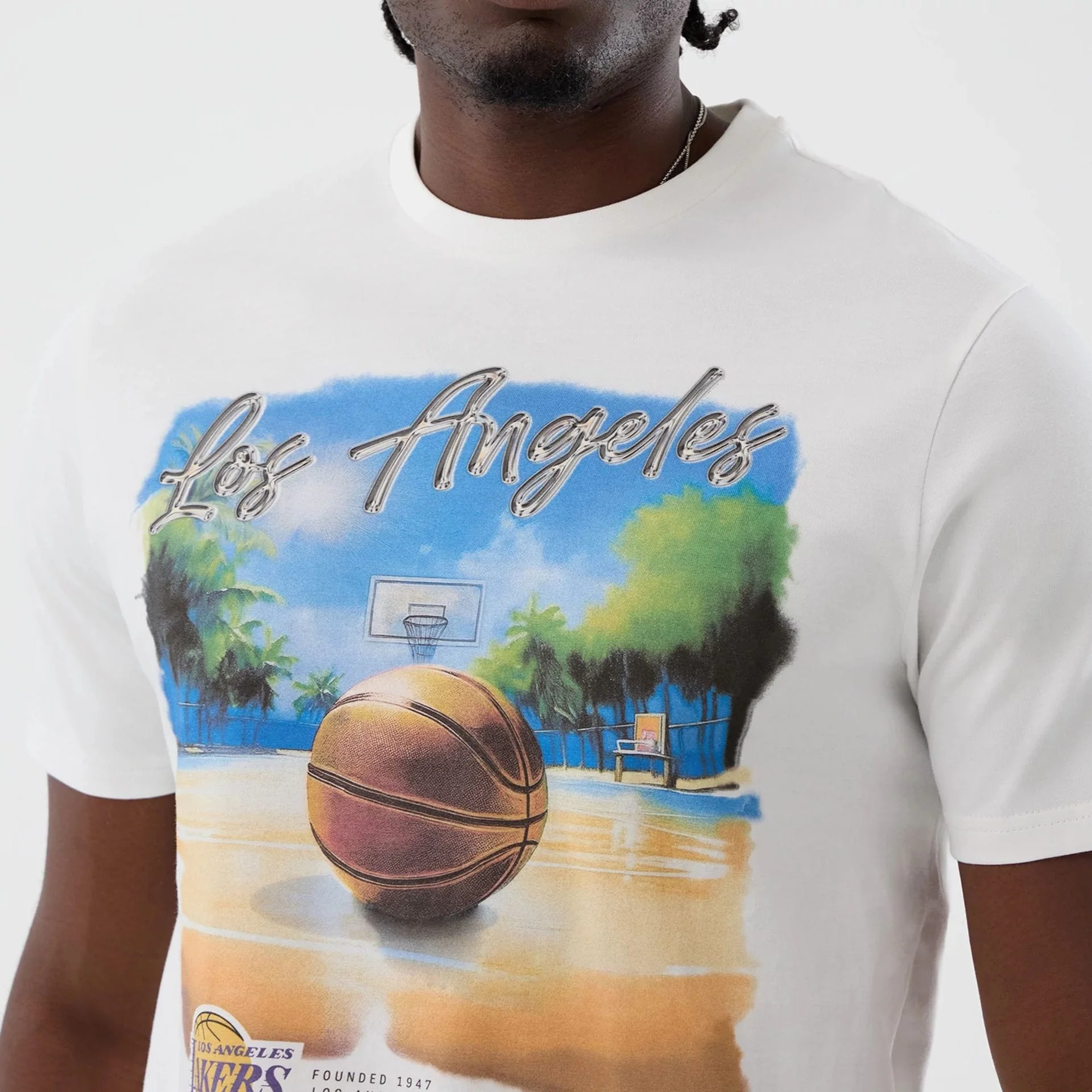 LA Lakers NBA Beach Graphic White T-Shirt