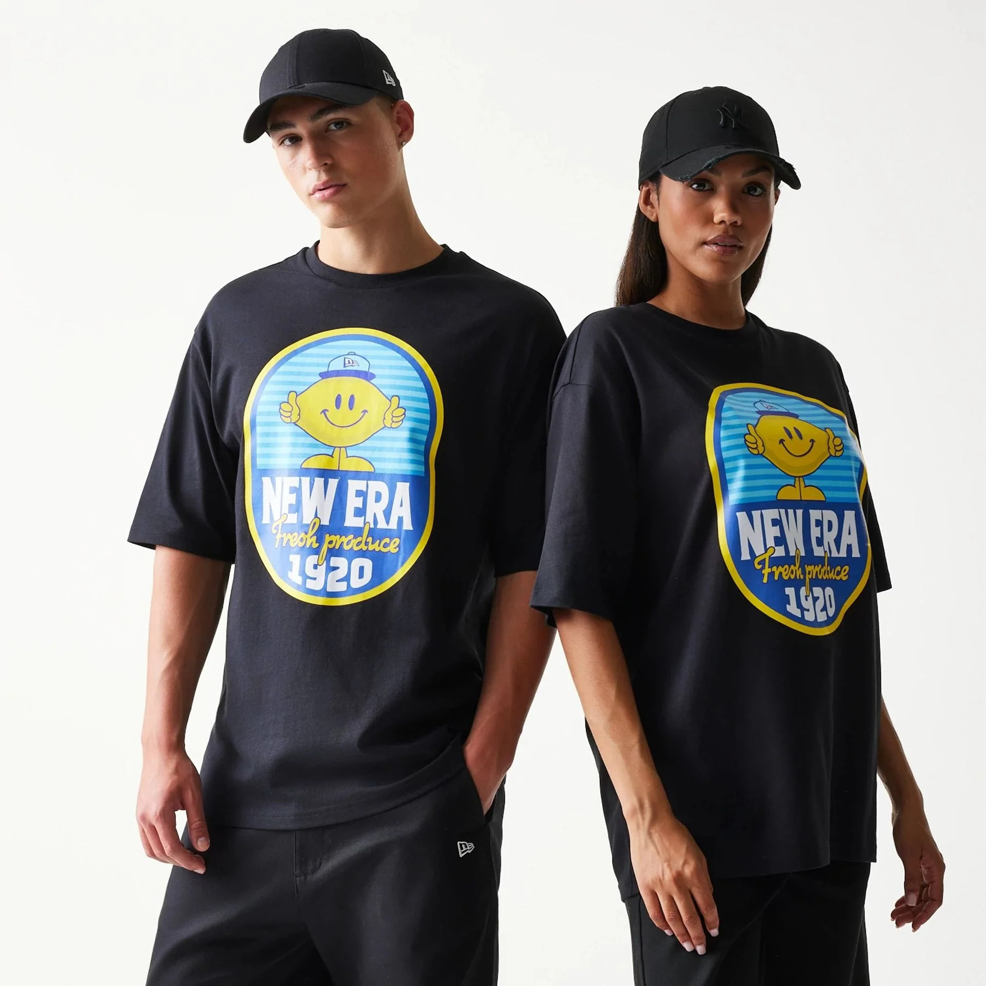 New Era Lemon Fruit Graphic Black Oversized T-Shirt