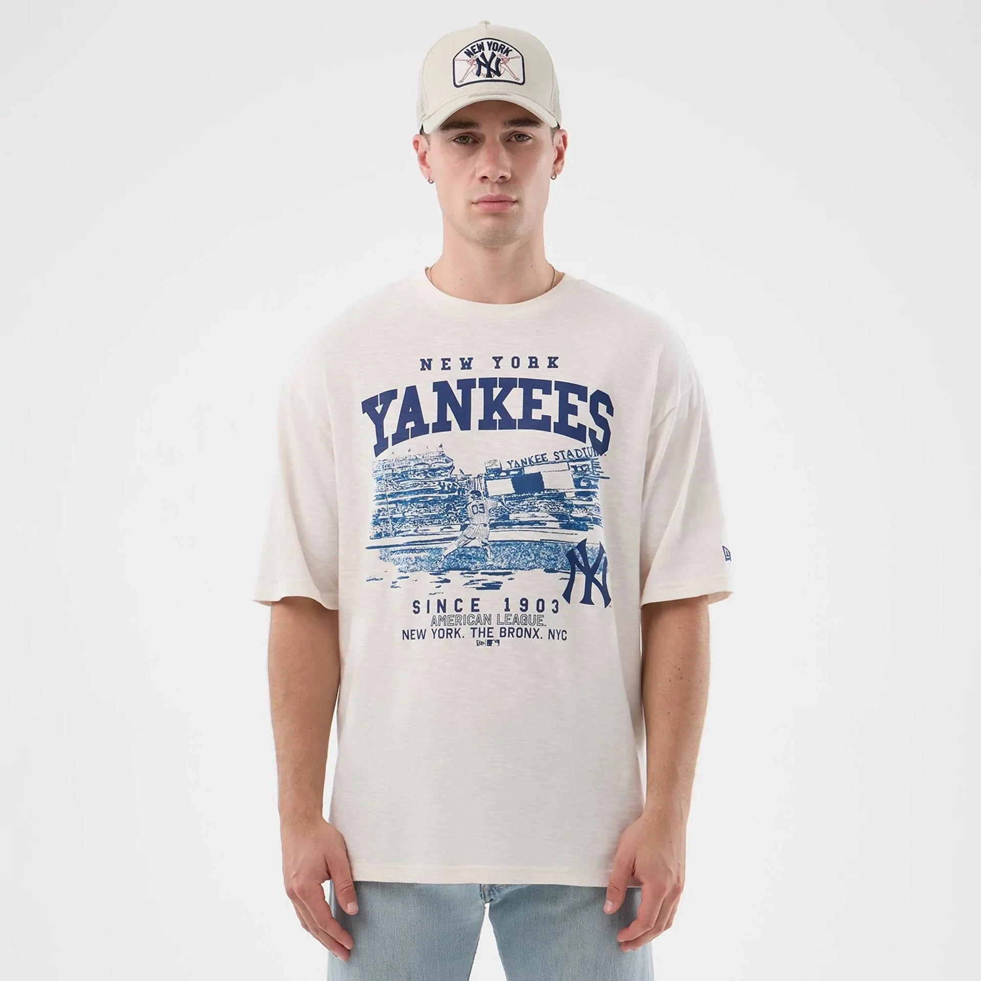 New York Yankees MLB Slub Open White Oversized T-Shirt