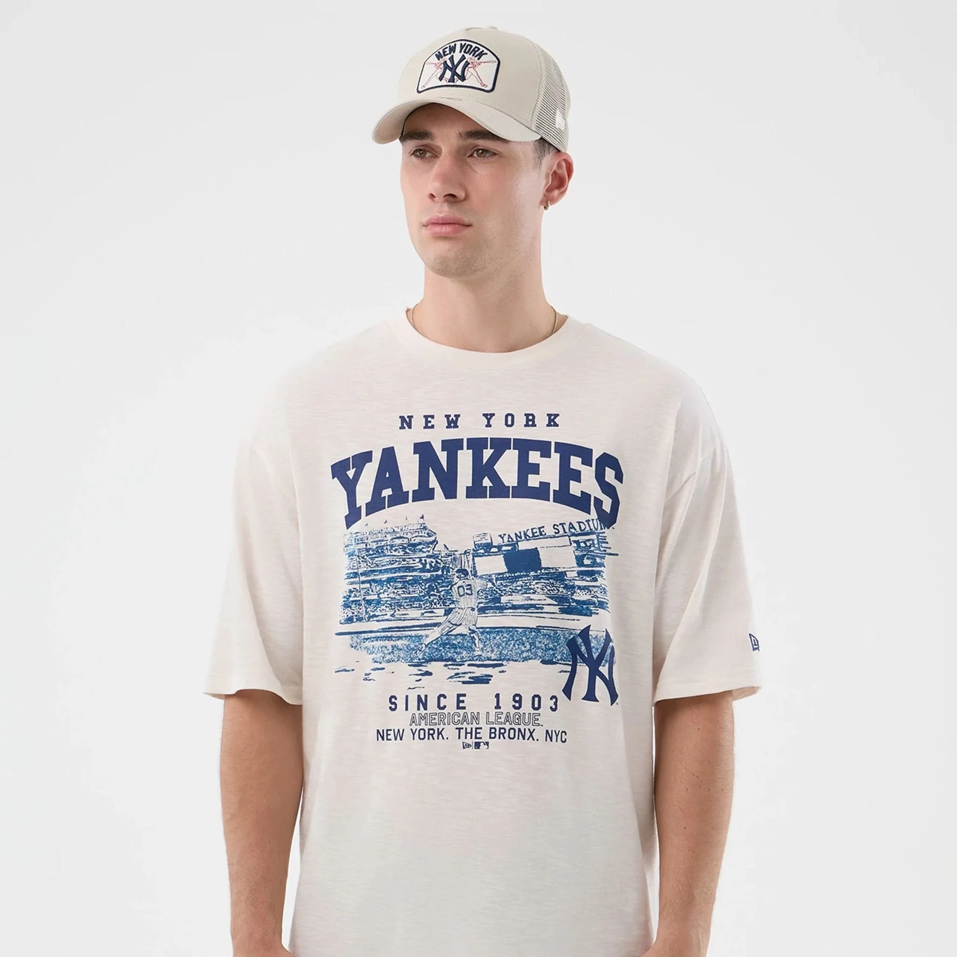 New York Yankees MLB Slub Open White Oversized T-Shirt
