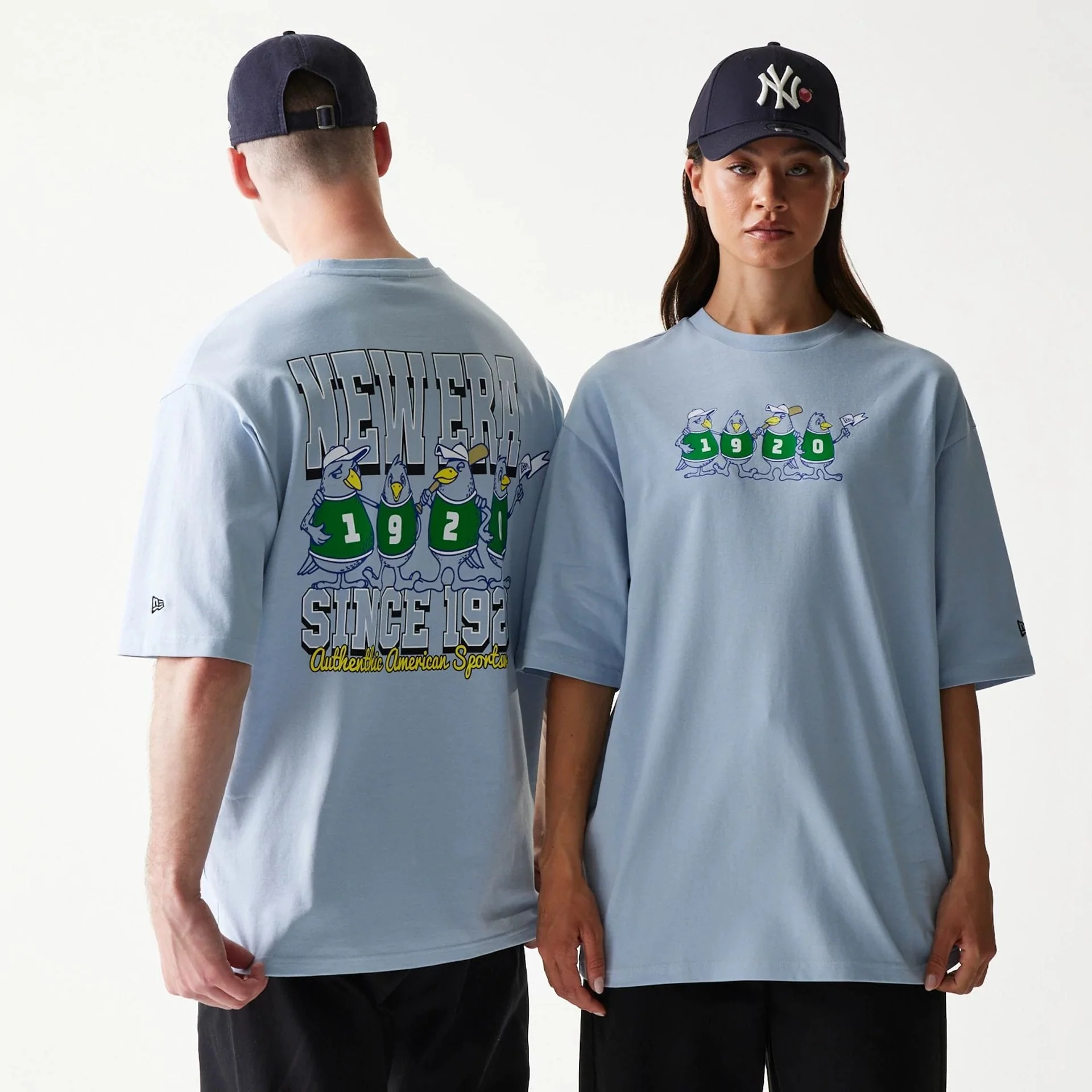 New Era Baseball Birds Character Graphic Blue Oversized T-Shirt