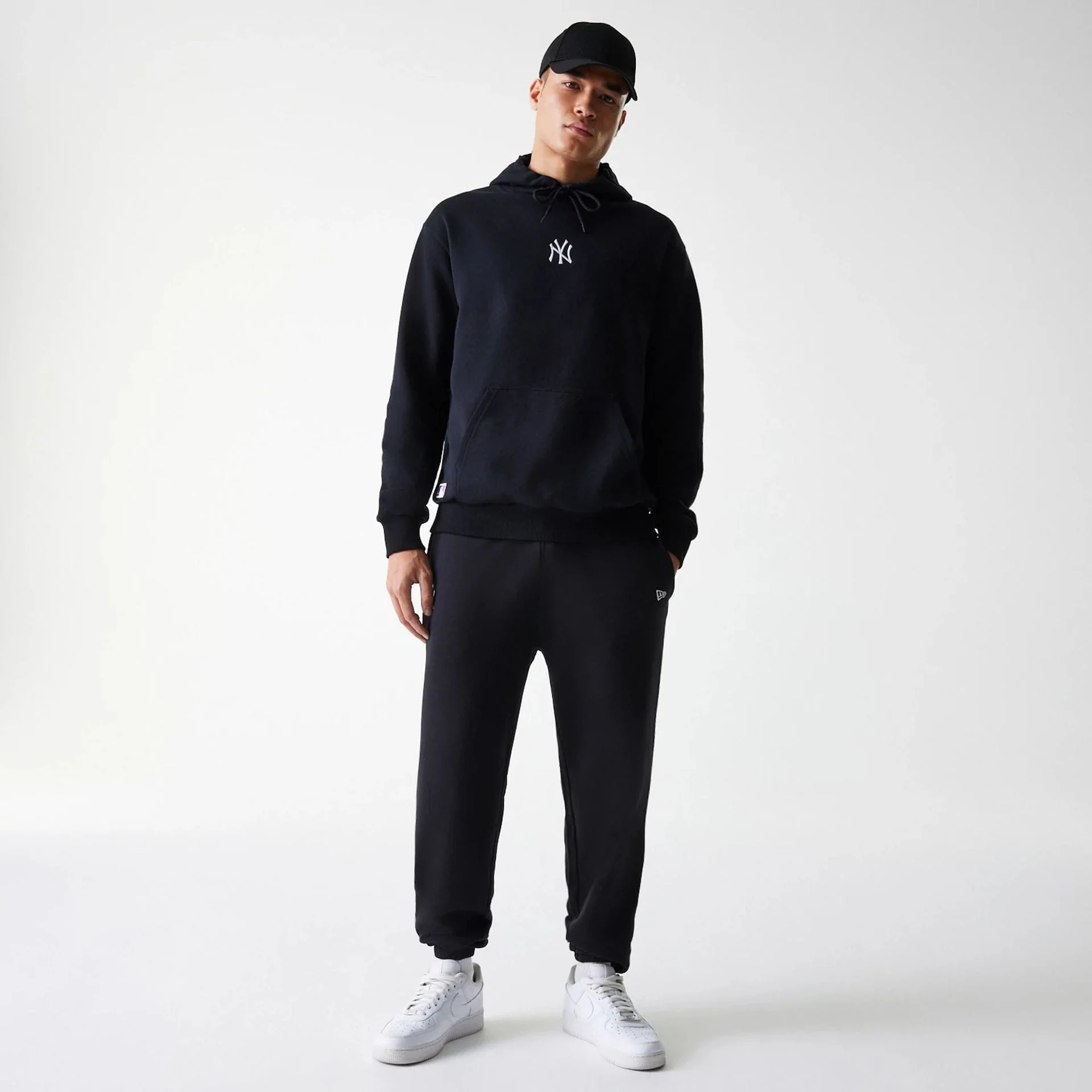 New York Yankees MLB League Essential Midi French Terry Black Oversized Pullover Hoodie