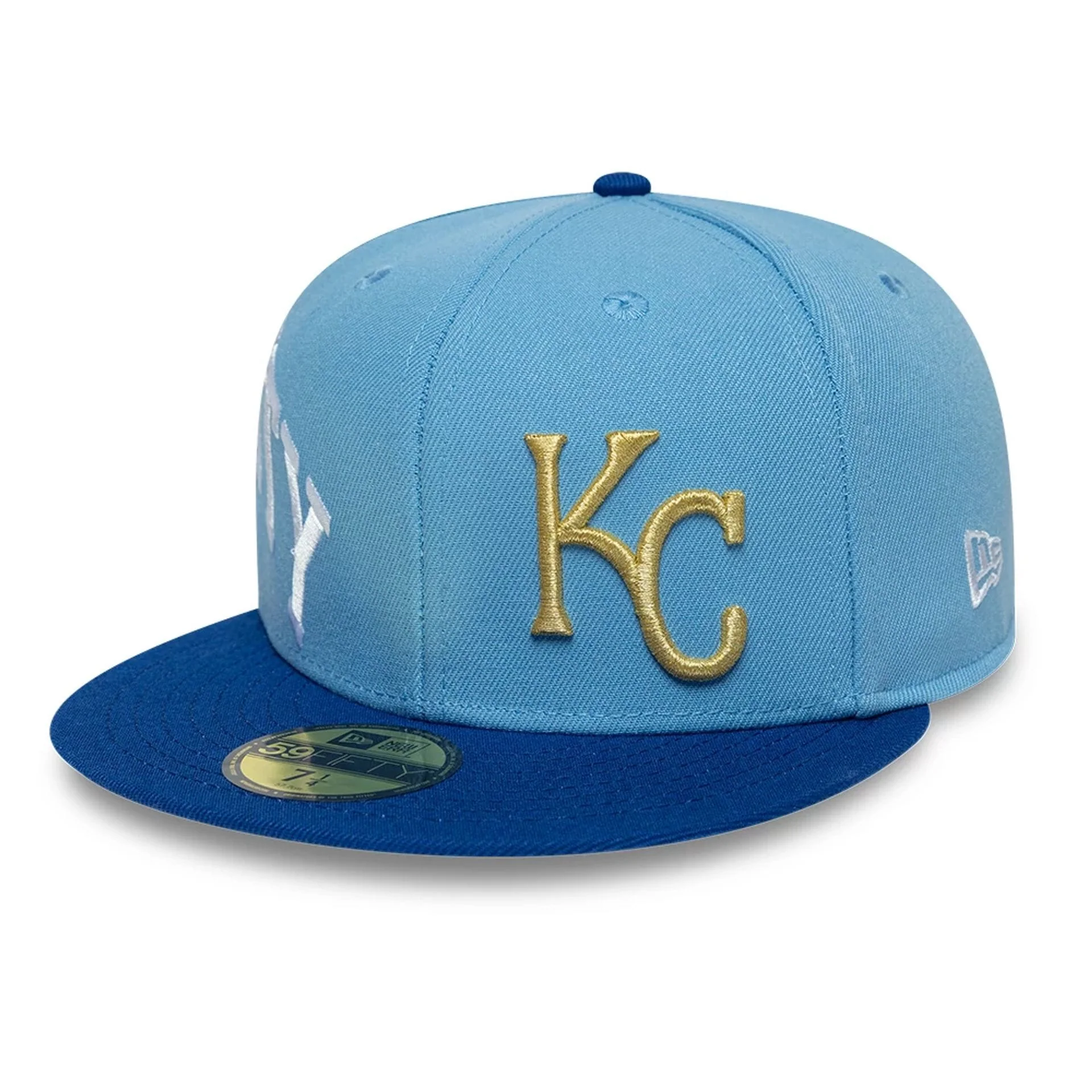Kansas City Royals MLB Multi Logo Satin Lined Pastel Blue 59FIFTY Fitted Cap