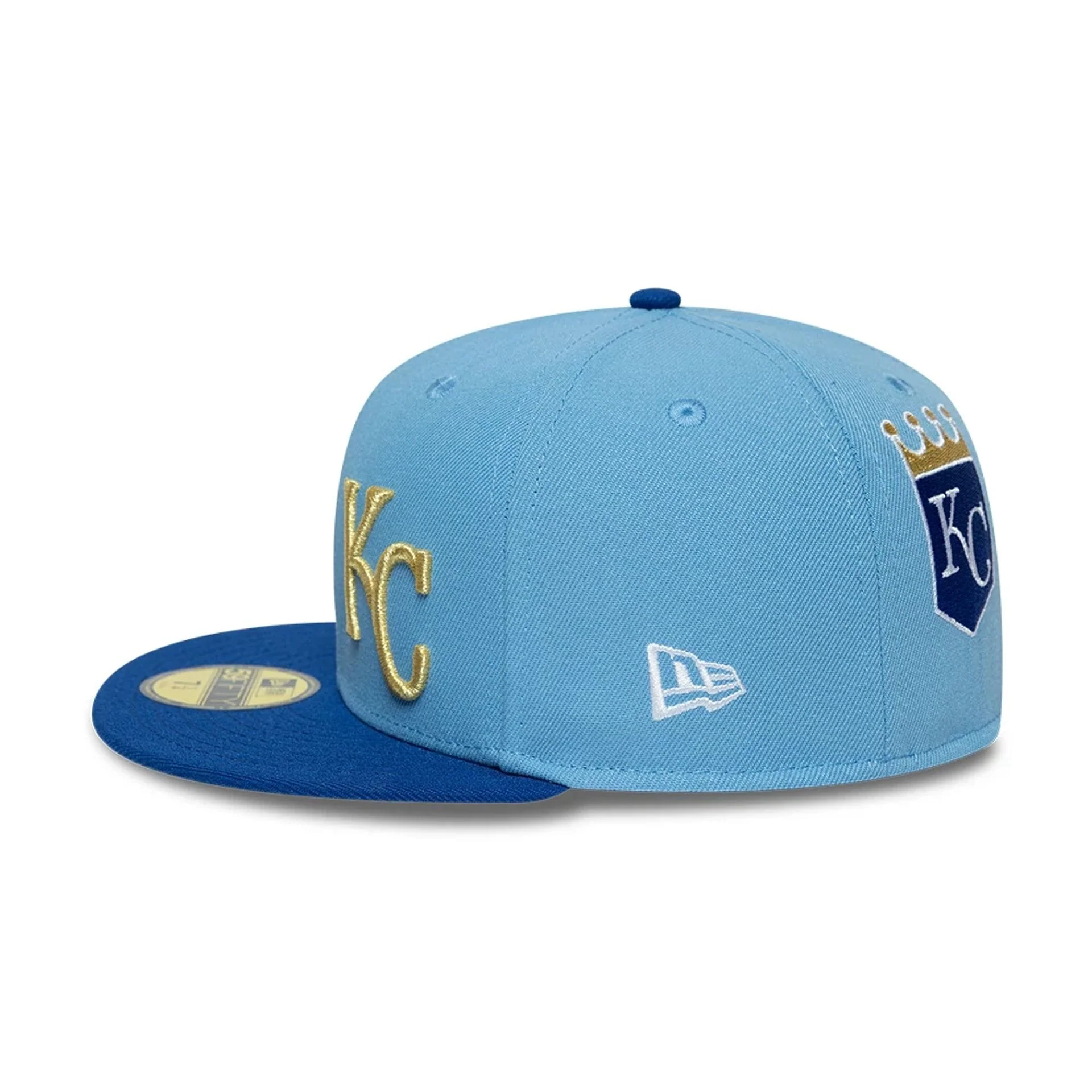 Kansas City Royals MLB Multi Logo Satin Lined Pastel Blue 59FIFTY Fitted Cap