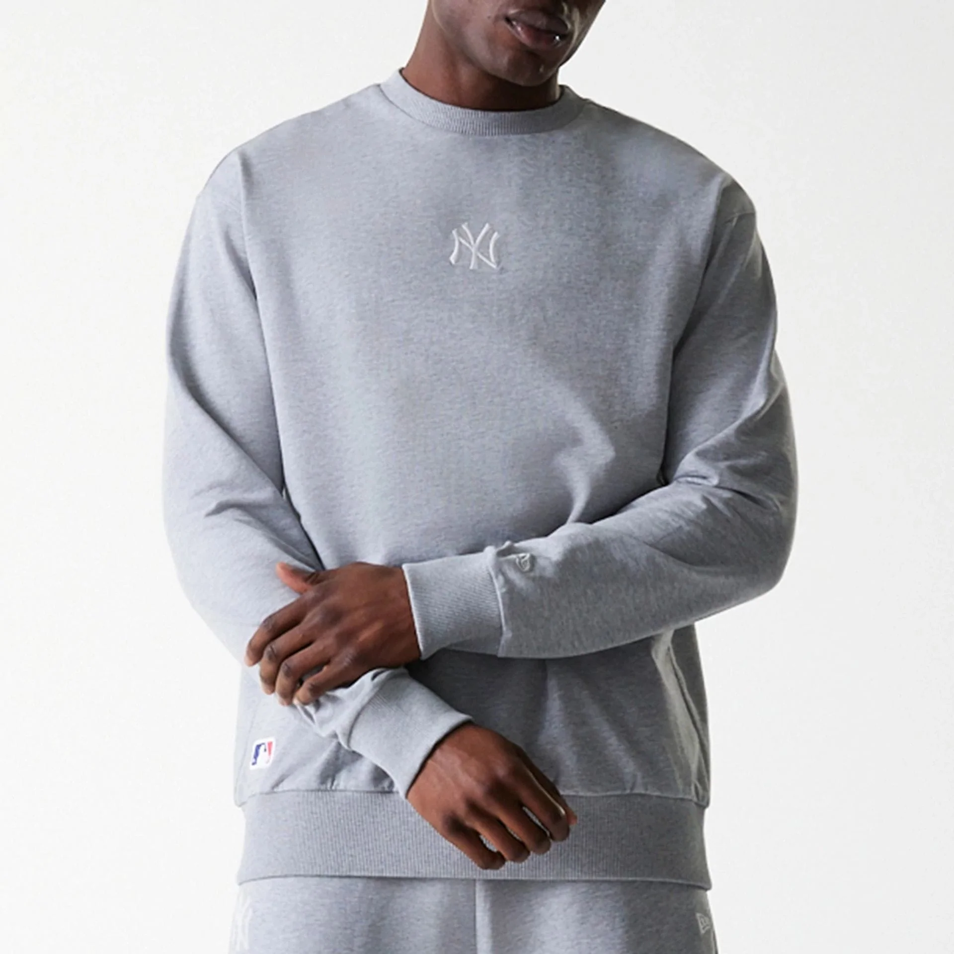 New York Yankees MLB League Essential French Terry Grey Crew Neck Sweater