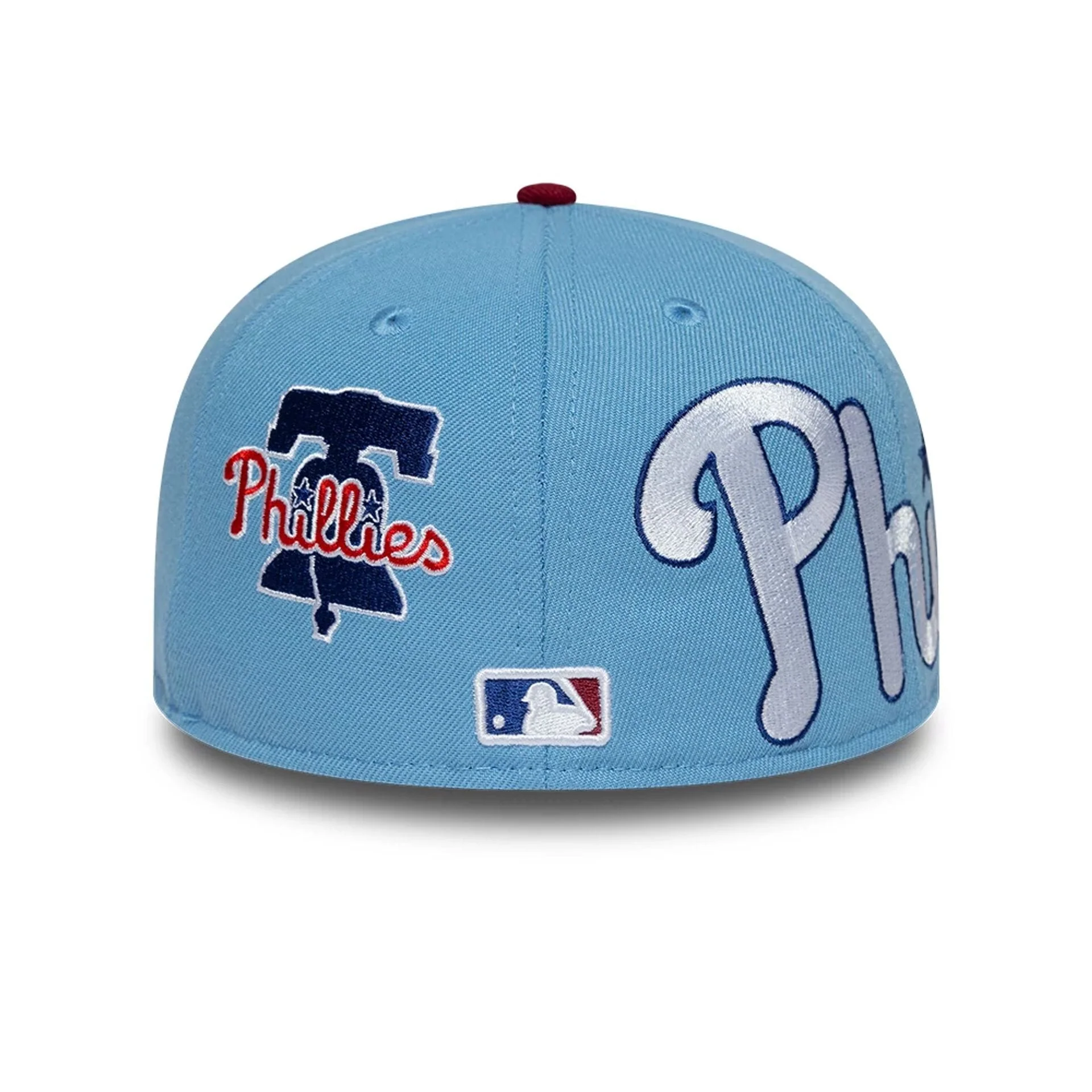 Philadelphia Phillies MLB Multi Logo Satin Lined Pastel Blue 59FIFTY Fitted Cap