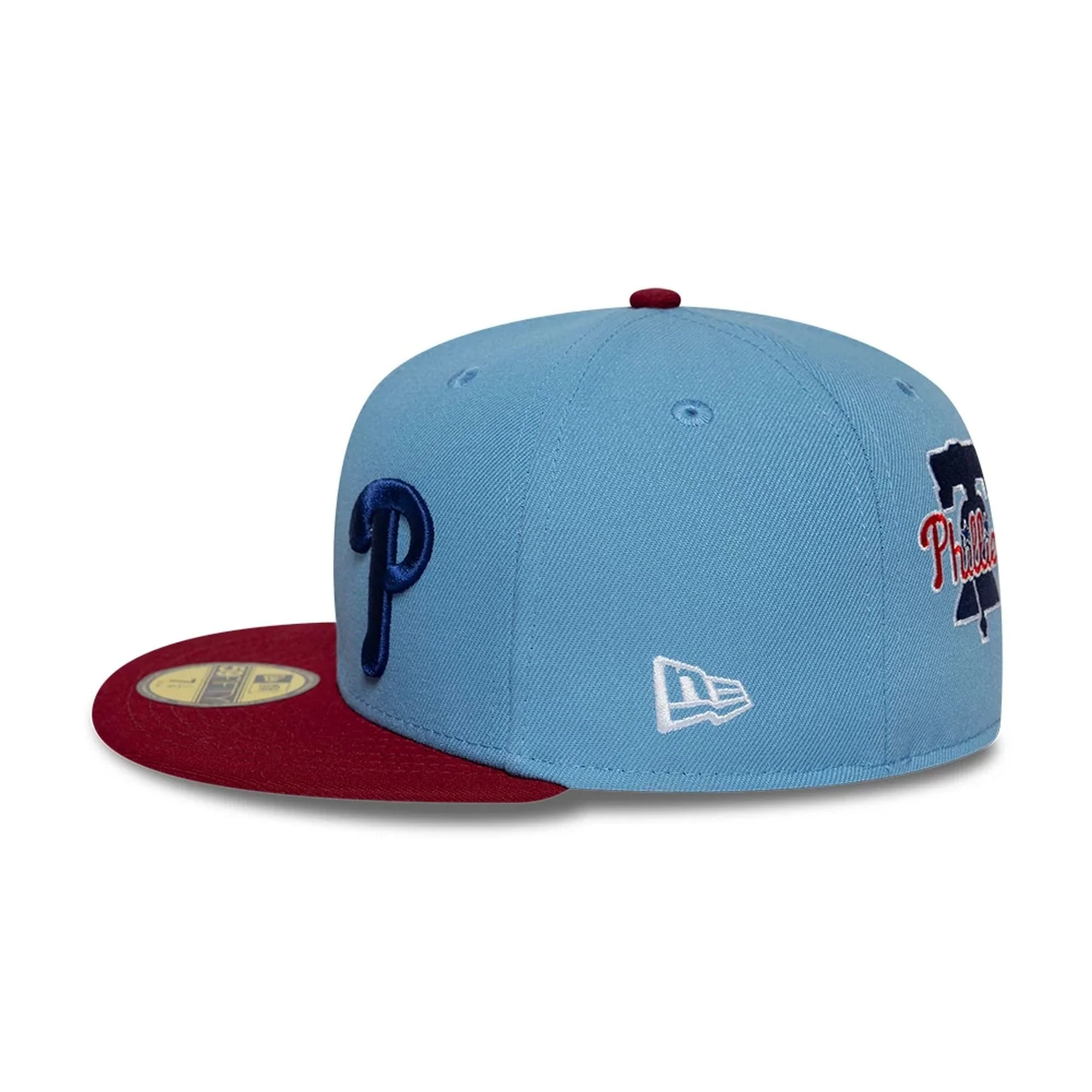 Philadelphia Phillies MLB Multi Logo Satin Lined Pastel Blue 59FIFTY Fitted Cap