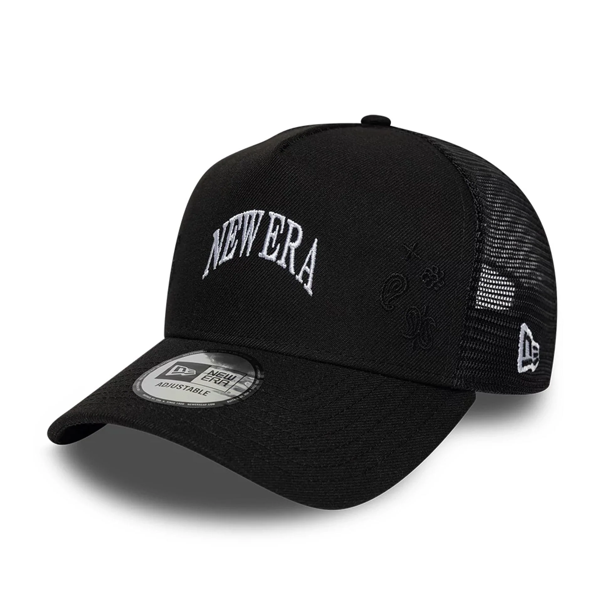 New Era Paisley Emblem Black 9FORTY A-Frame Trucker Adjustable Cap