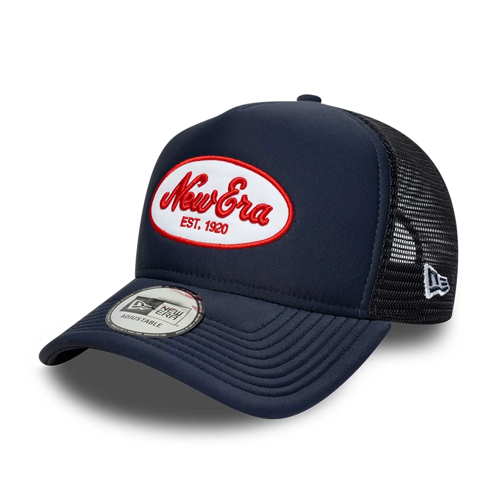 6644-new-era-oval-patch-navy-9forty-a-frame-trucker-adjustable-cap-1.webp New Era Oval Patch Navy 9FORTY A-Frame Trucker Adjustable Cap