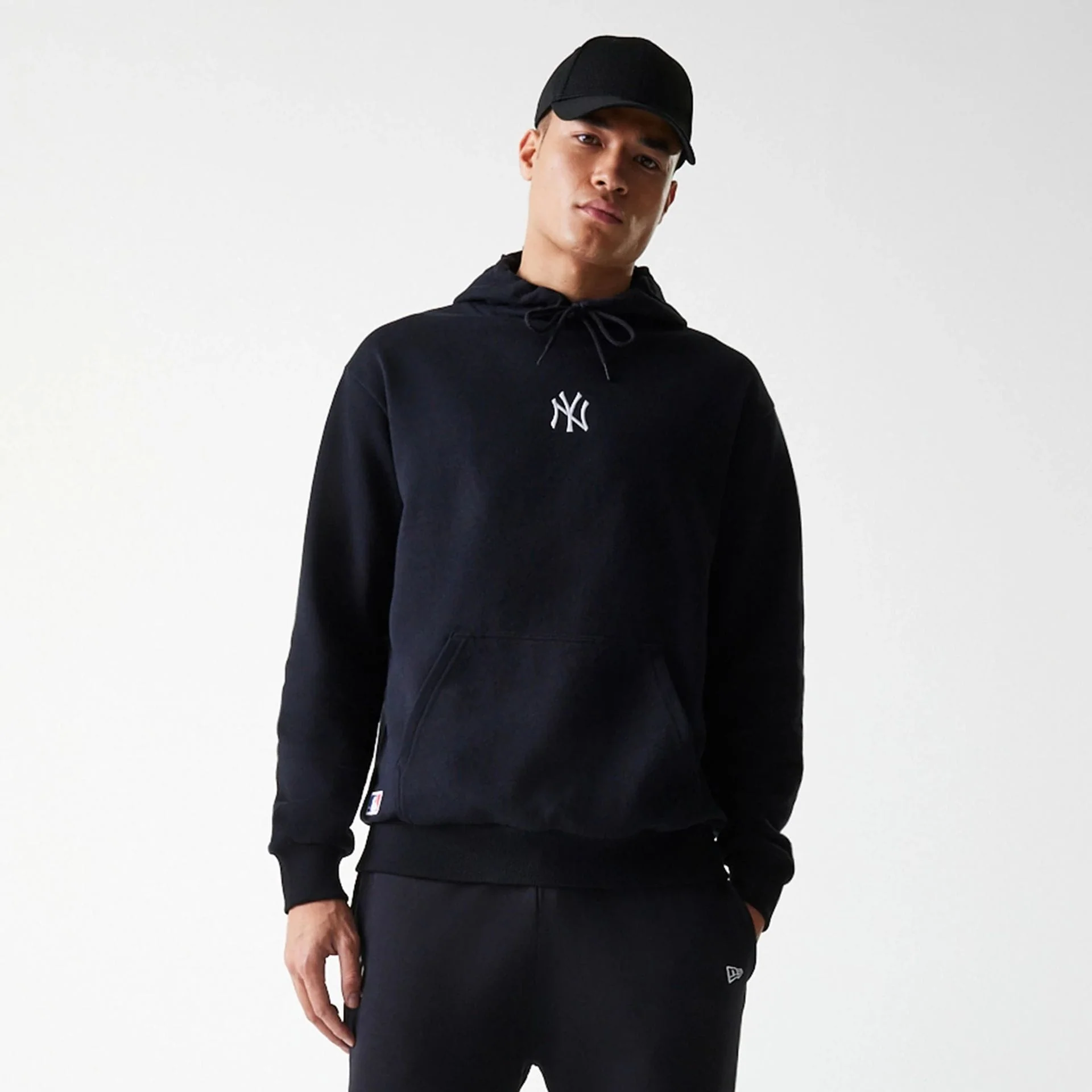 New York Yankees MLB League Essential Midi French Terry Black Oversized Pullover Hoodie