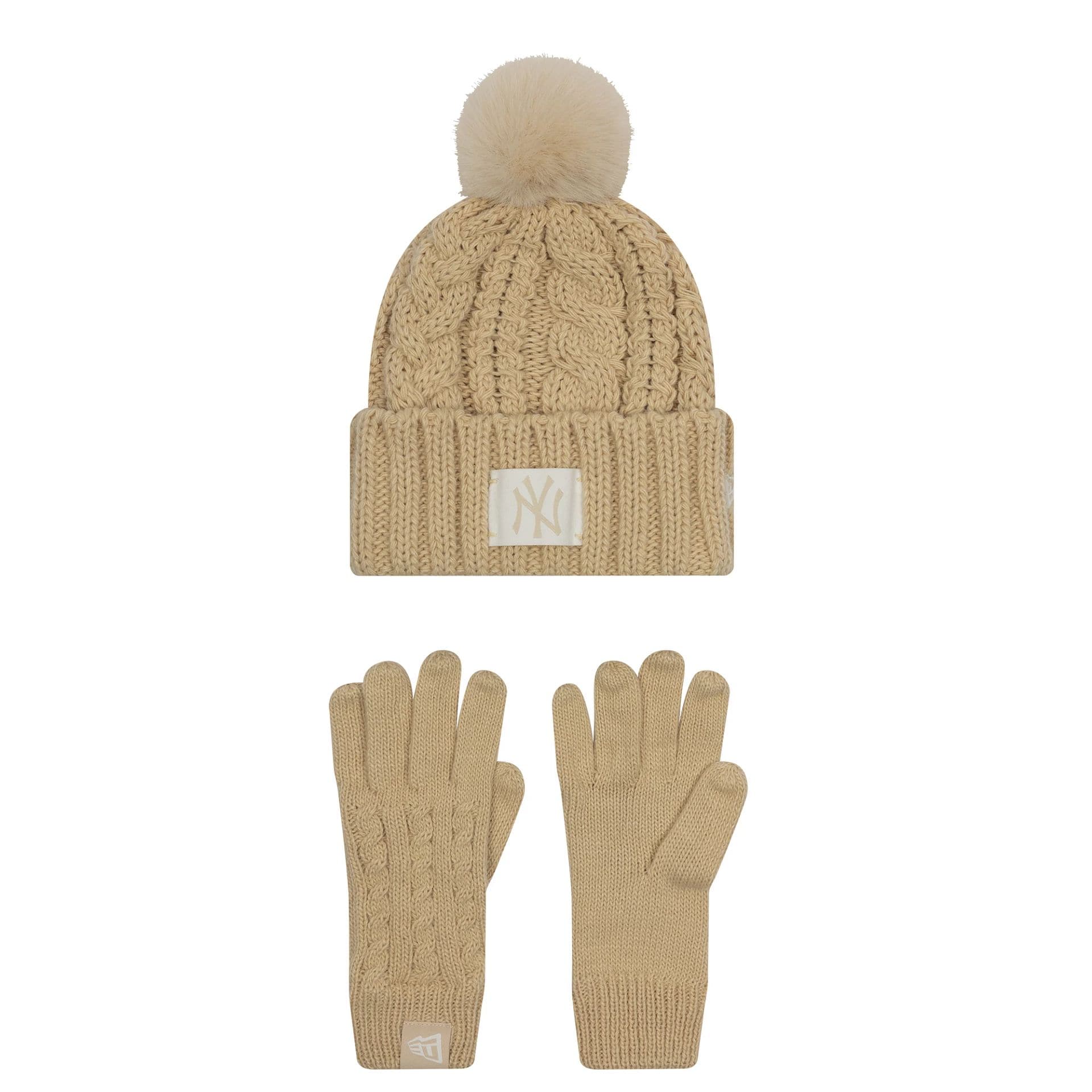9758-new-york-yankees-youth-mlb-beige-beanie-gloves-set-1.jpg New York Yankees Youth MLB Beige Beanie & Gloves Set