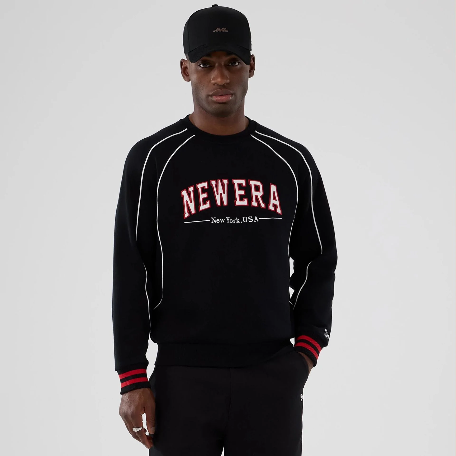 New Era Colour Block Black Crew Neck Sweater